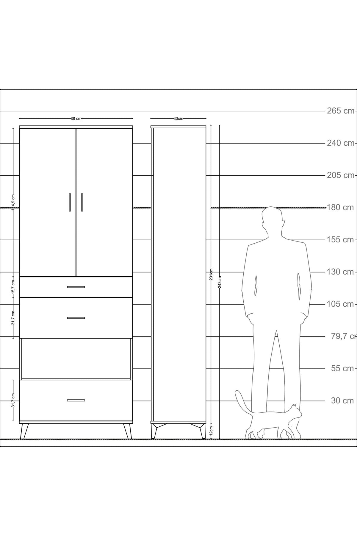 Arges Dolap 4 Raflı 3 Çekmeceli 2 Kapaklı 88x30x243 Aytaşı-Antrasit
