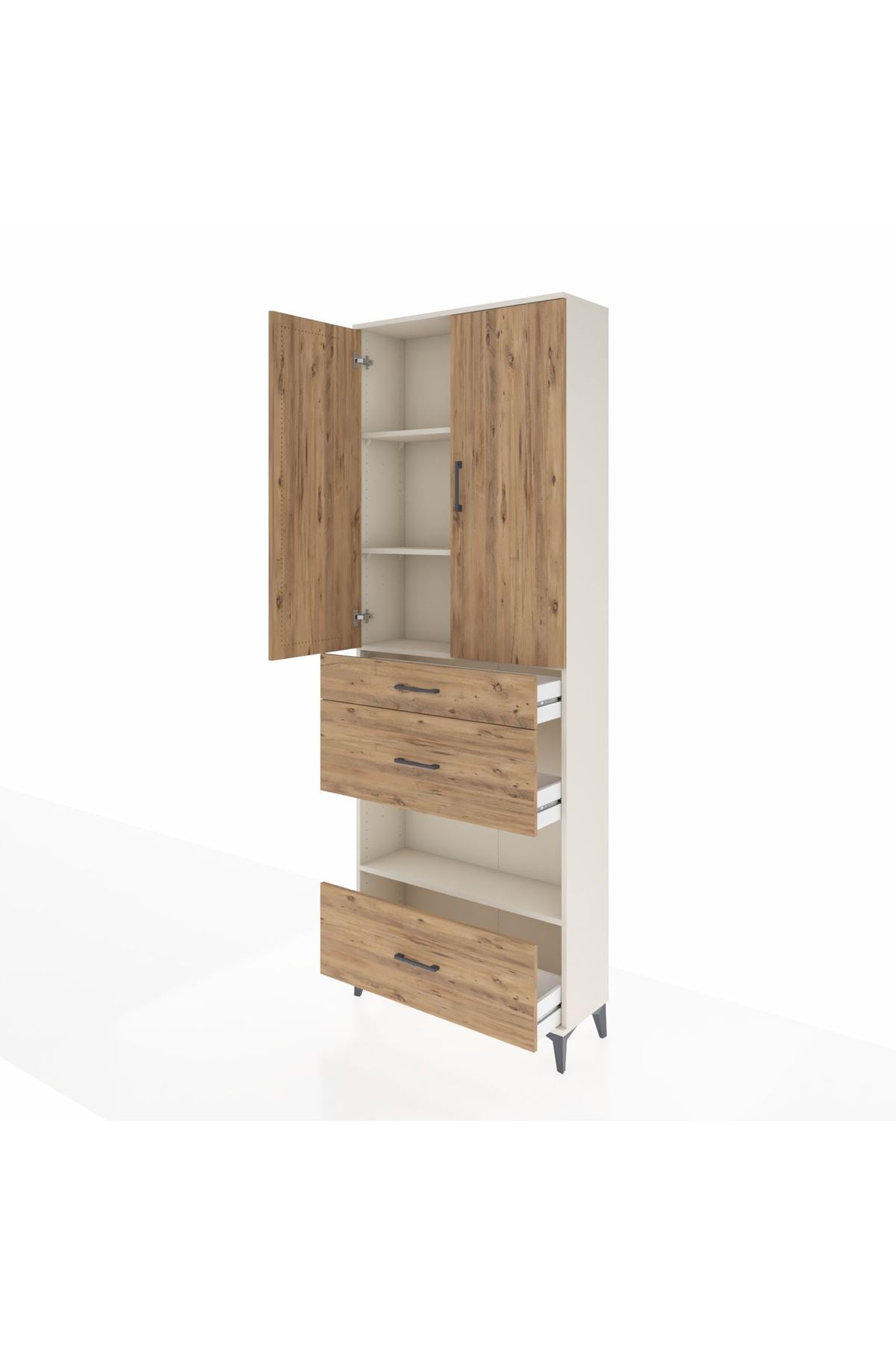 Arges Dolap 4 Raflı 3 Çekmeceli 2 Kapaklı 88x30x243 Aytaşı-Çam