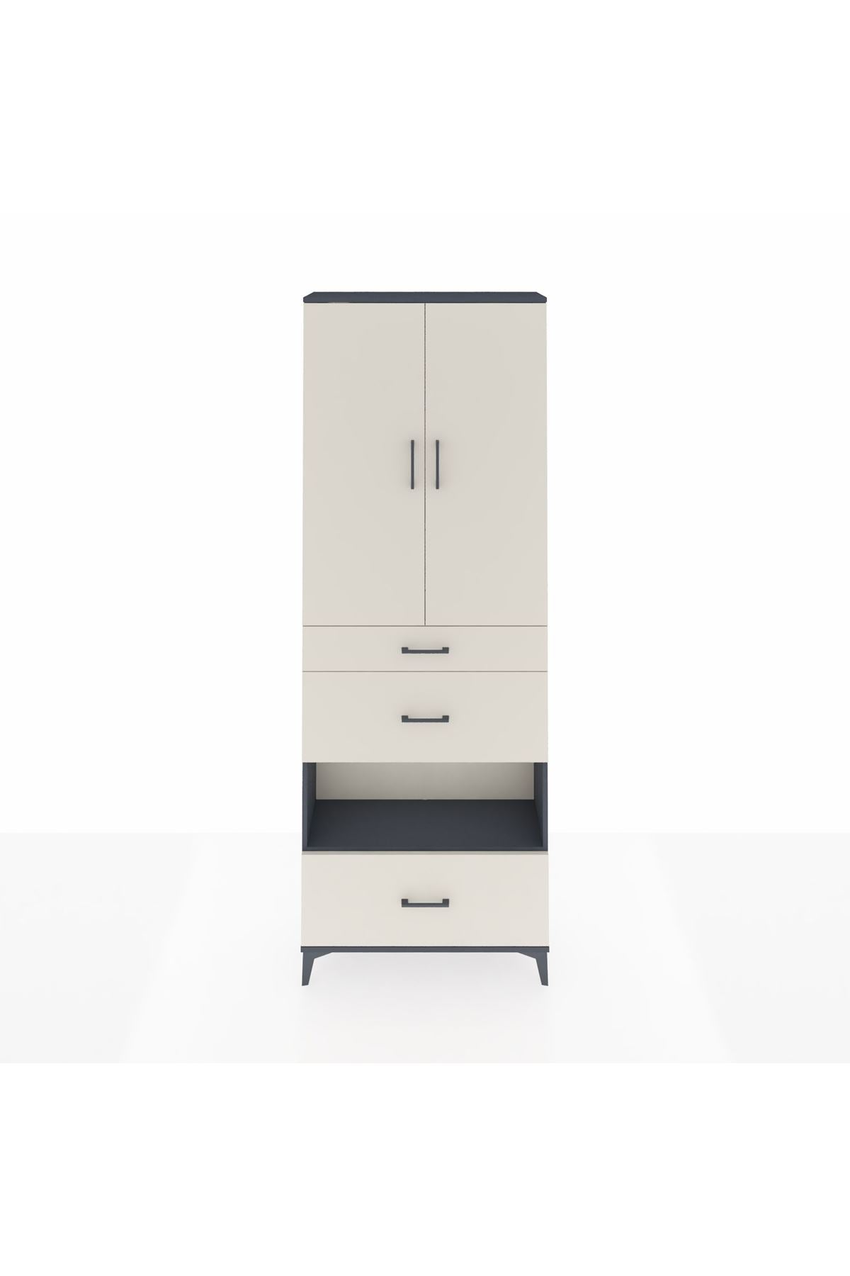 Arges Dolap 4 Raflı 3 Çekmeceli 2 Kapaklı 88x30x243 Antrasit-Aytaşı