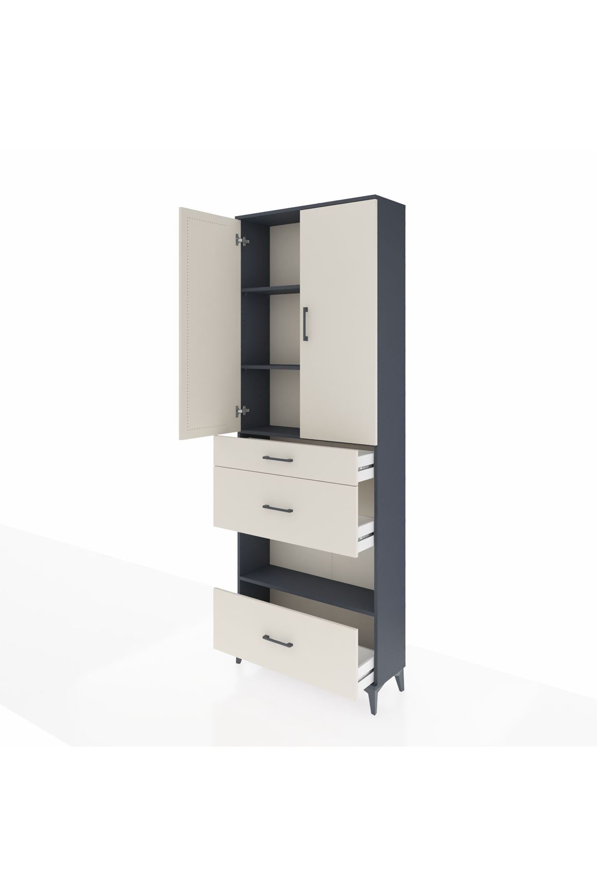 Arges Dolap 4 Raflı 3 Çekmeceli 2 Kapaklı 88x30x243 Antrasit-Aytaşı