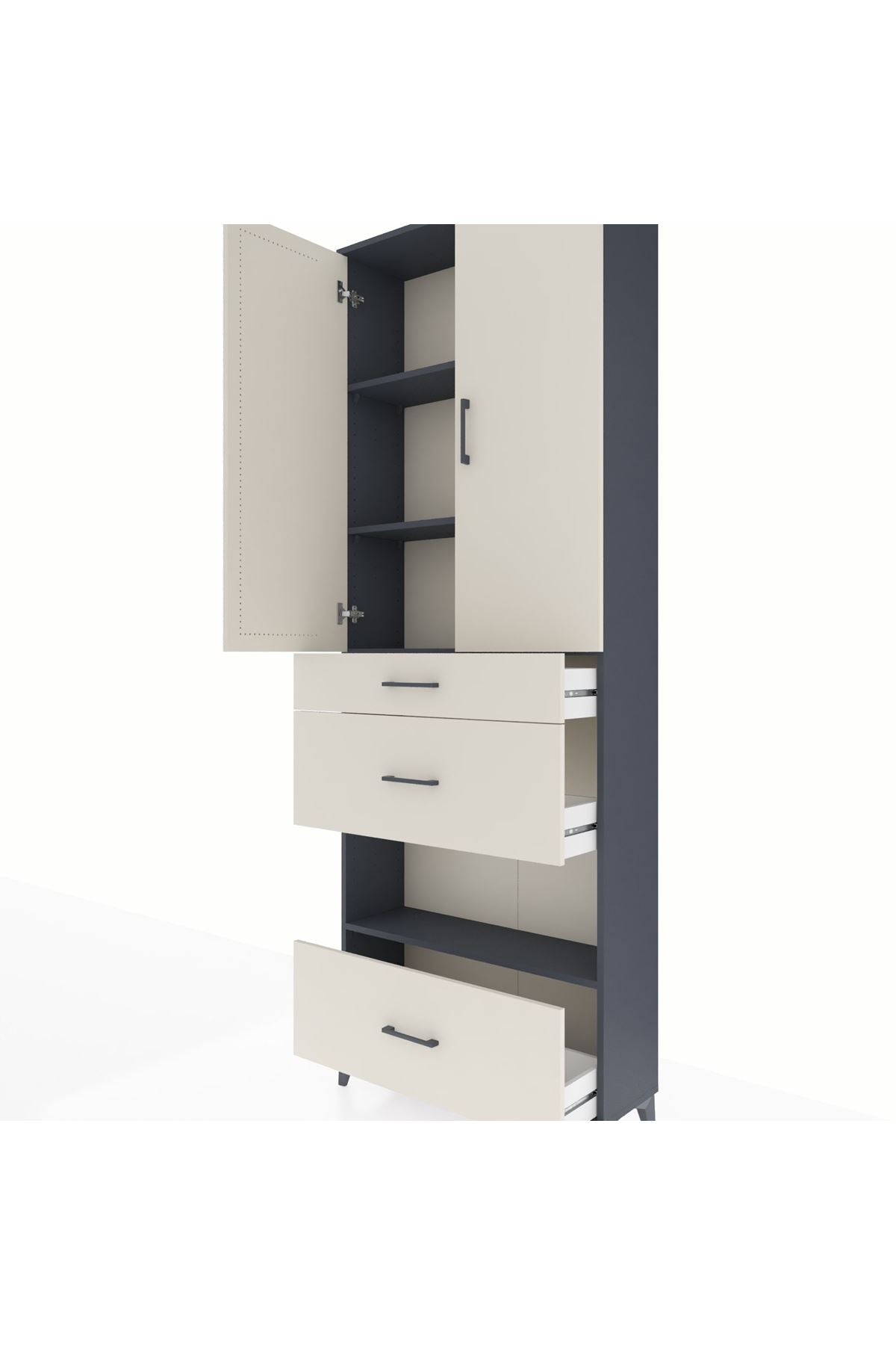 Arges Dolap 4 Raflı 3 Çekmeceli 2 Kapaklı 88x30x243 Antrasit-Aytaşı