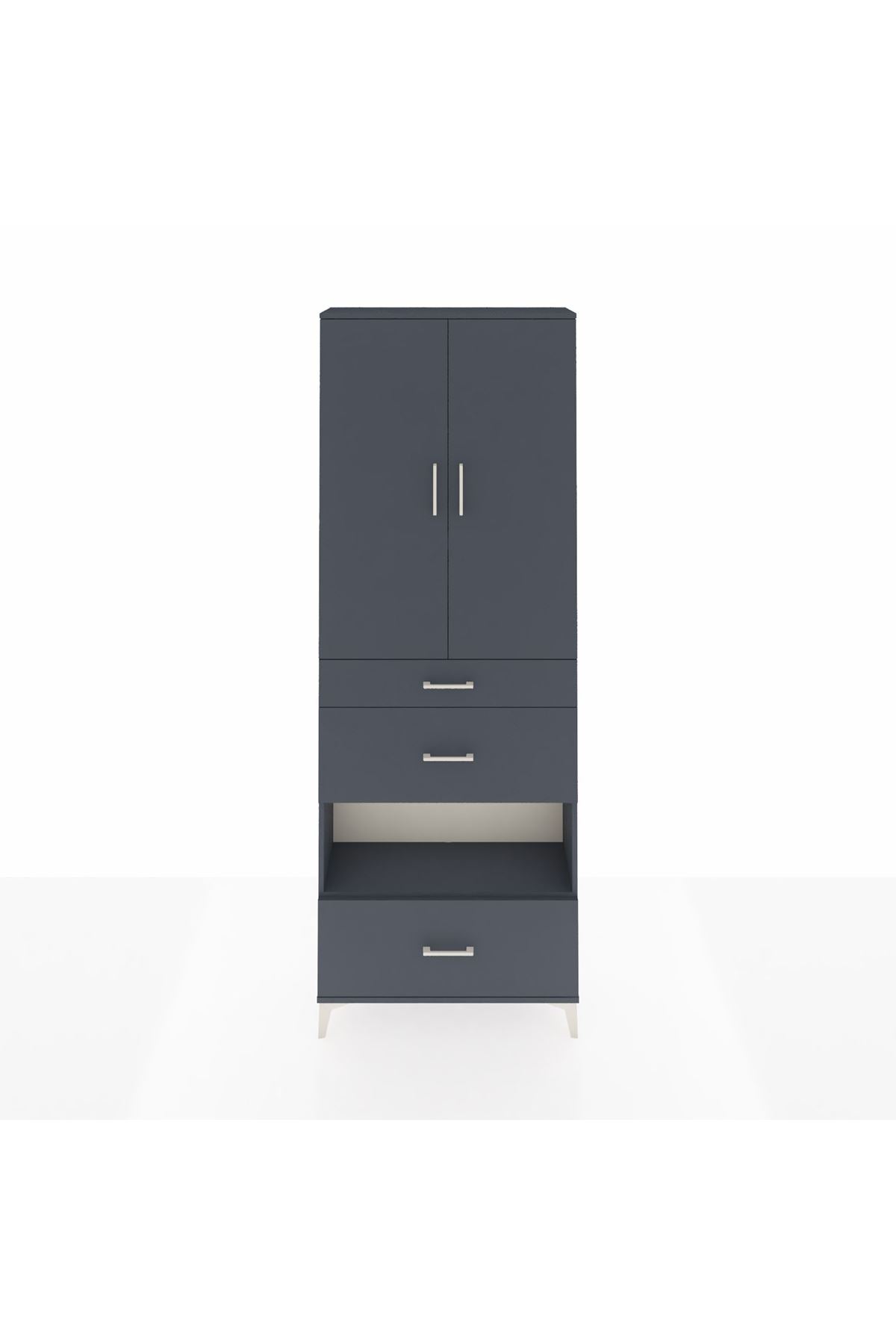 Arges Dolap 4 Raflı 3 Çekmeceli 2 Kapaklı 88x30x243 Antrasit-Antrasit