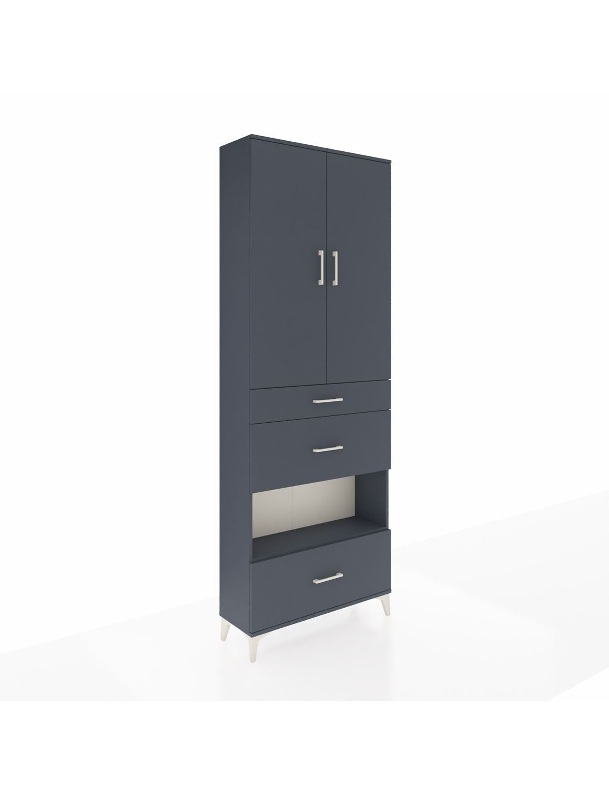 Arges Dolap 4 Raflı 3 Çekmeceli 2 Kapaklı 88x30x243 Antrasit-Antrasit