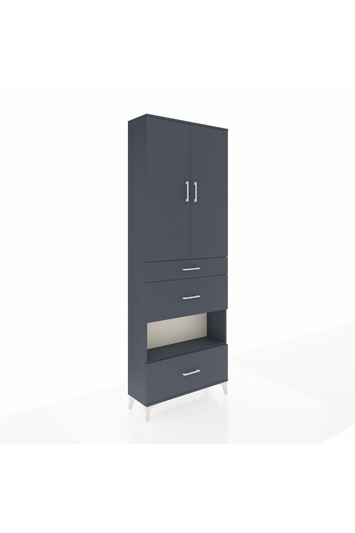 Arges Dolap 4 Raflı 3 Çekmeceli 2 Kapaklı 88x30x243 Antrasit-Antrasit