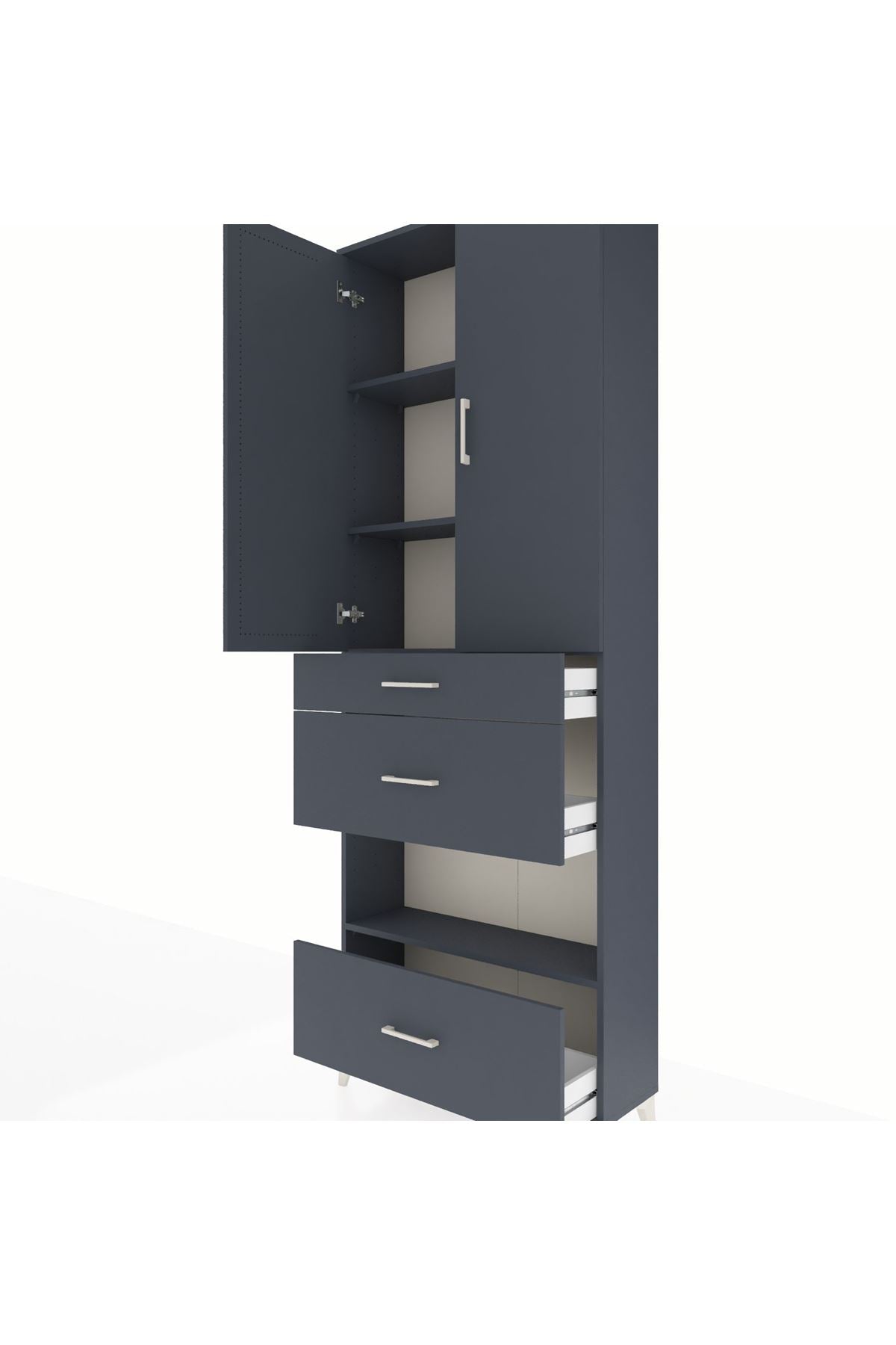 Arges Dolap 4 Raflı 3 Çekmeceli 2 Kapaklı 88x30x243 Antrasit-Antrasit
