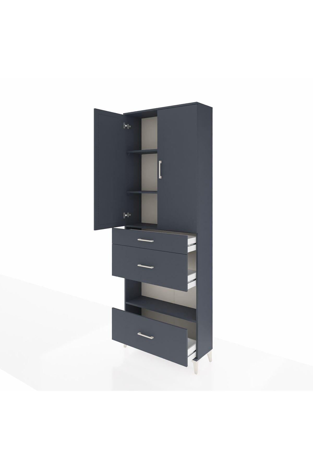 Arges Dolap 4 Raflı 3 Çekmeceli 2 Kapaklı 88x30x243 Antrasit-Antrasit