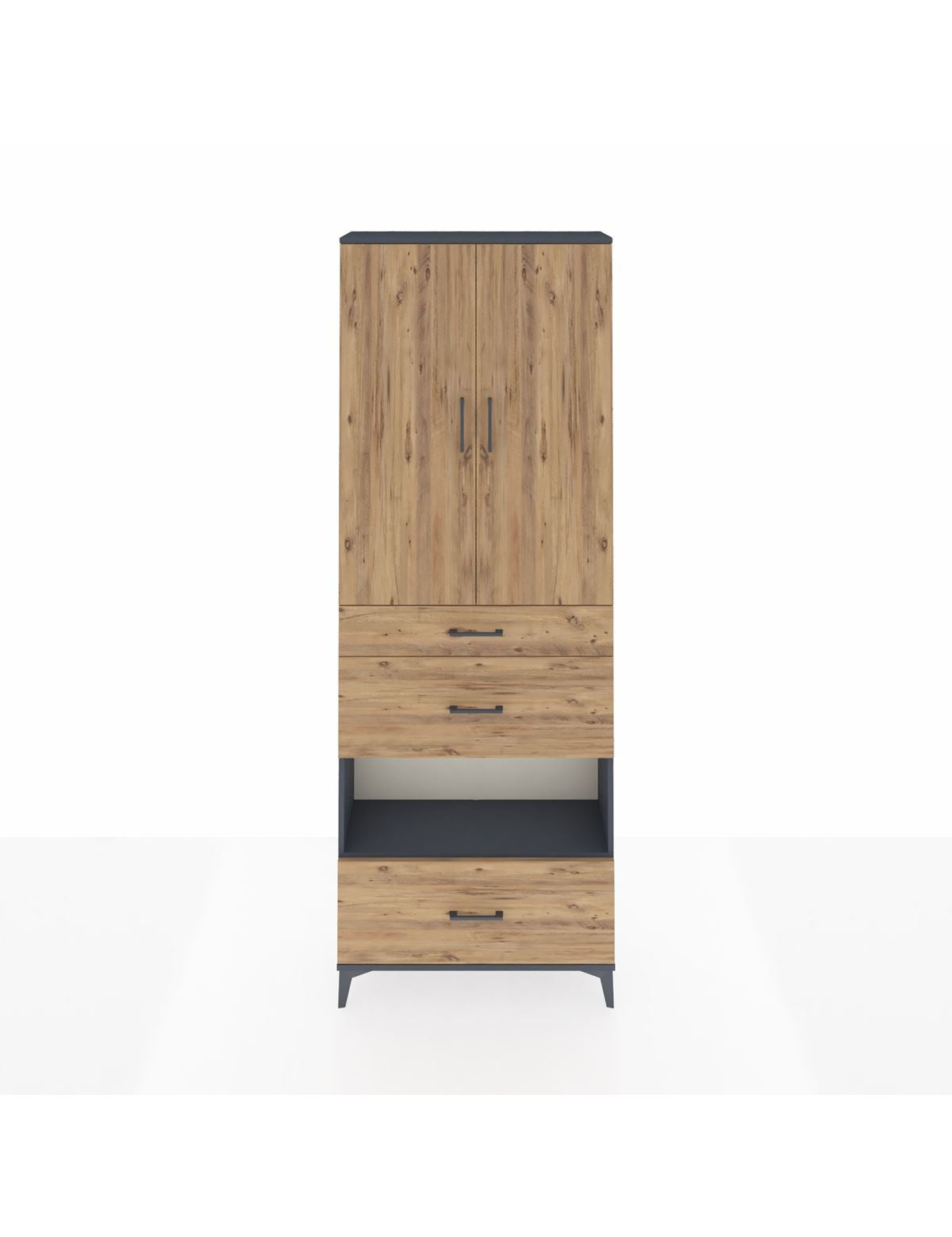 Arges Dolap 4 Raflı 3 Çekmeceli 2 Kapaklı 88x30x243 Antrasit-Çam