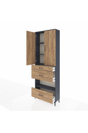 Arges Dolap 4 Raflı 3 Çekmeceli 2 Kapaklı 88x30x243 Antrasit-Çam