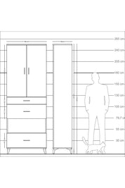 Arges Dolap 4 Raflı 3 Çekmeceli 2 Kapaklı 88x30x243 Antrasit-Çam