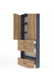 Arges Dolap 4 Raflı 3 Çekmeceli 2 Kapaklı 88x30x243 Antrasit-Çam