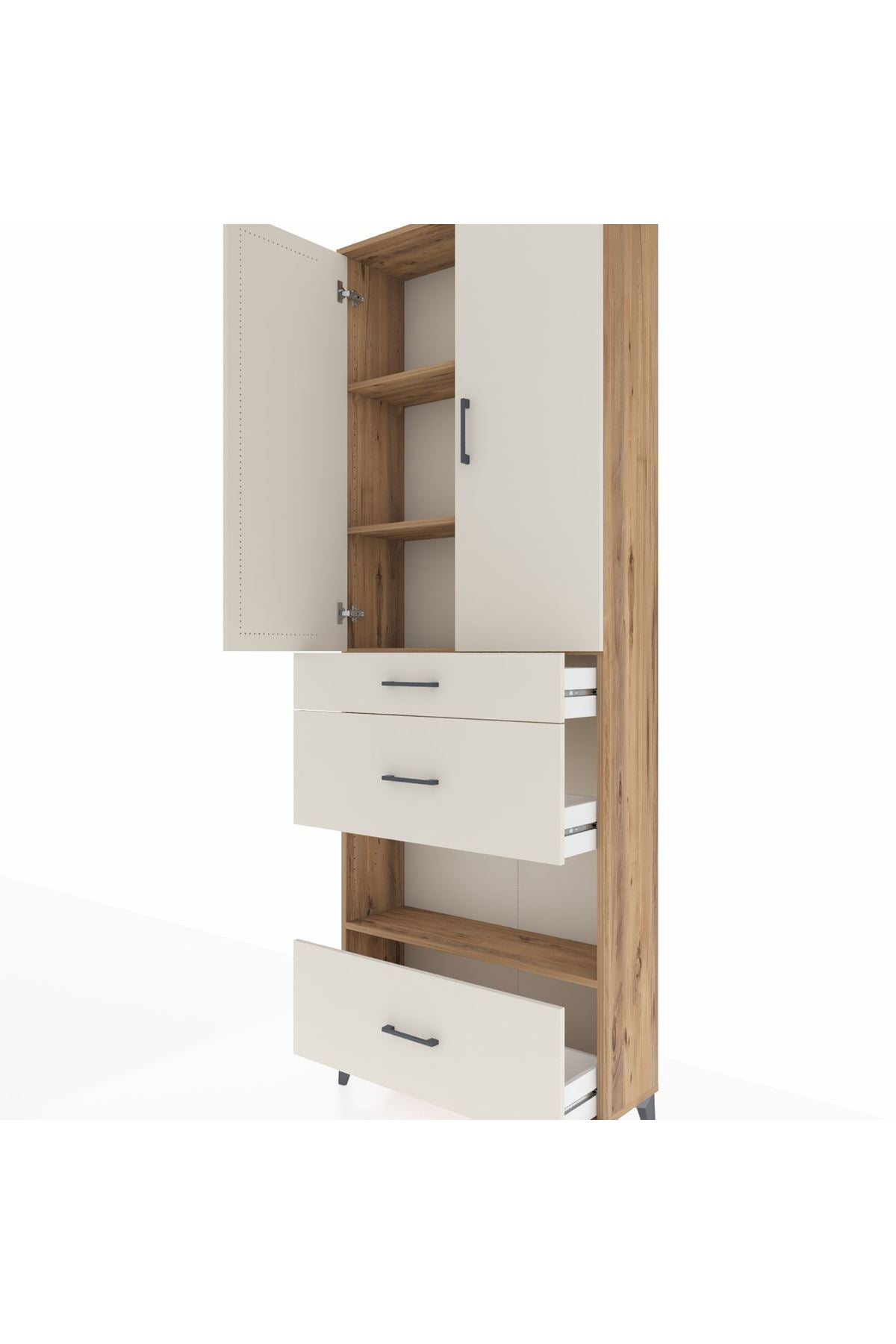 Arges Dolap 4 Raflı 3 Çekmeceli 2 Kapaklı 88x30x243 Çam-Aytaşı