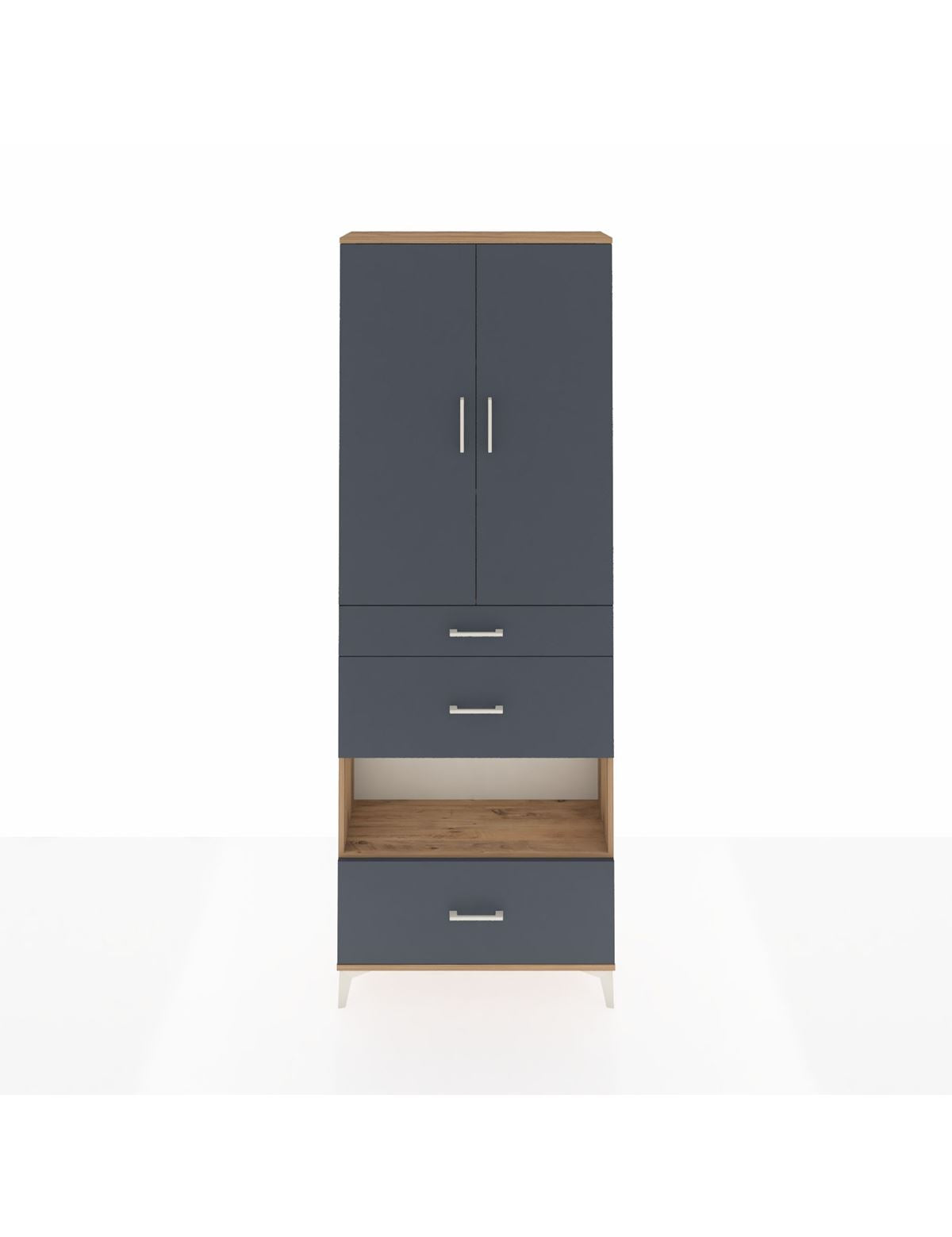 Arges Dolap 4 Raflı 3 Çekmeceli 2 Kapaklı 88x30x243 Çam-Antrasit