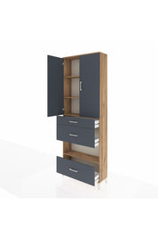 Arges Dolap 4 Raflı 3 Çekmeceli 2 Kapaklı 88x30x243 Çam-Antrasit