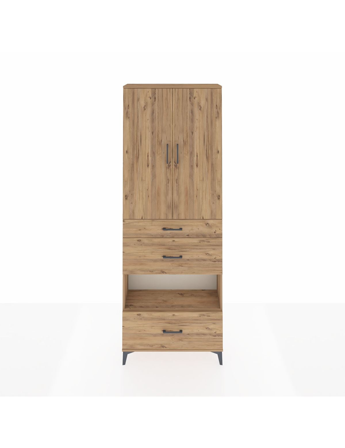 Arges Dolap 4 Raflı 3 Çekmeceli 2 Kapaklı 88x30x243 Çam-Çam