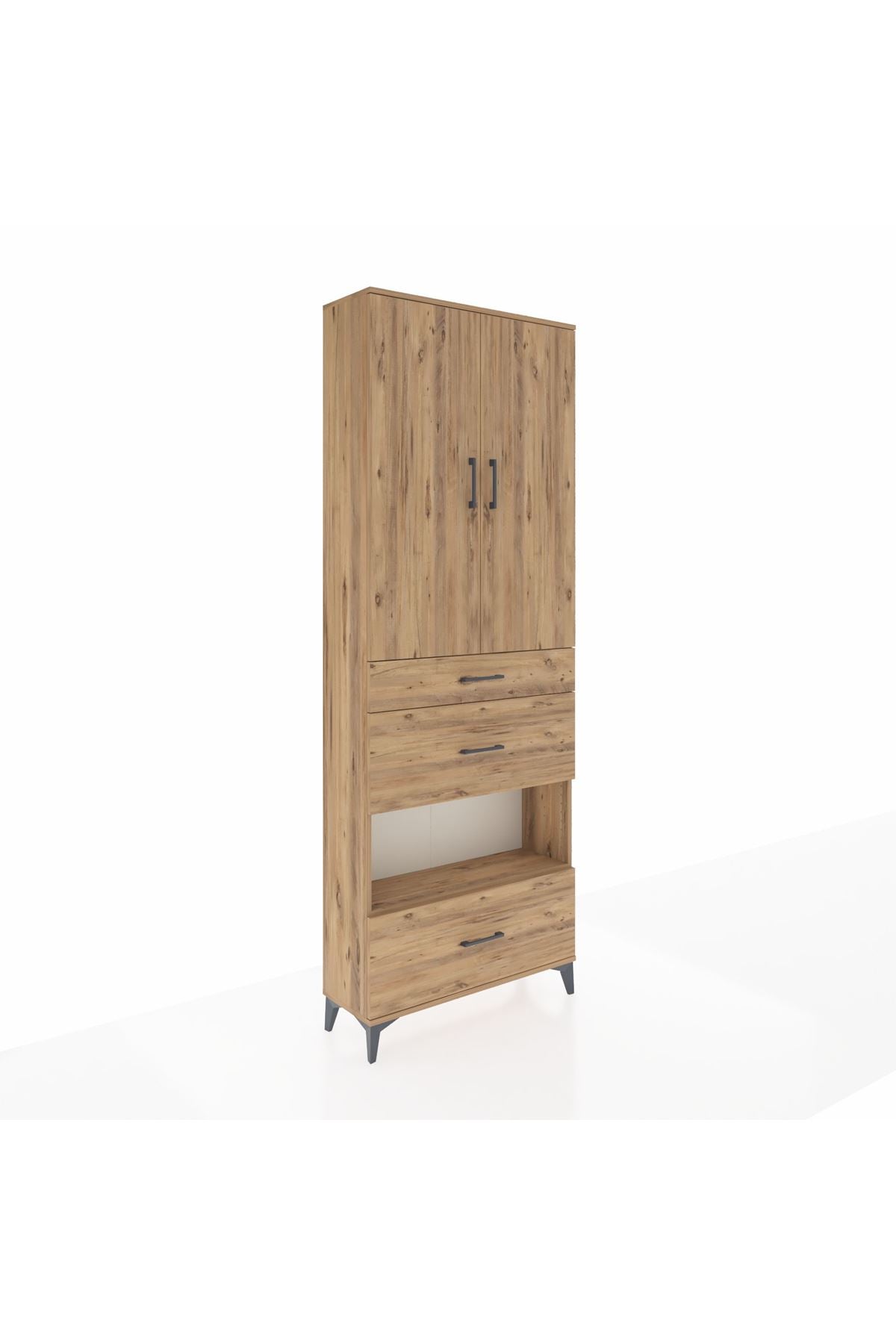 Arges Dolap 4 Raflı 3 Çekmeceli 2 Kapaklı 88x30x243 Çam-Çam