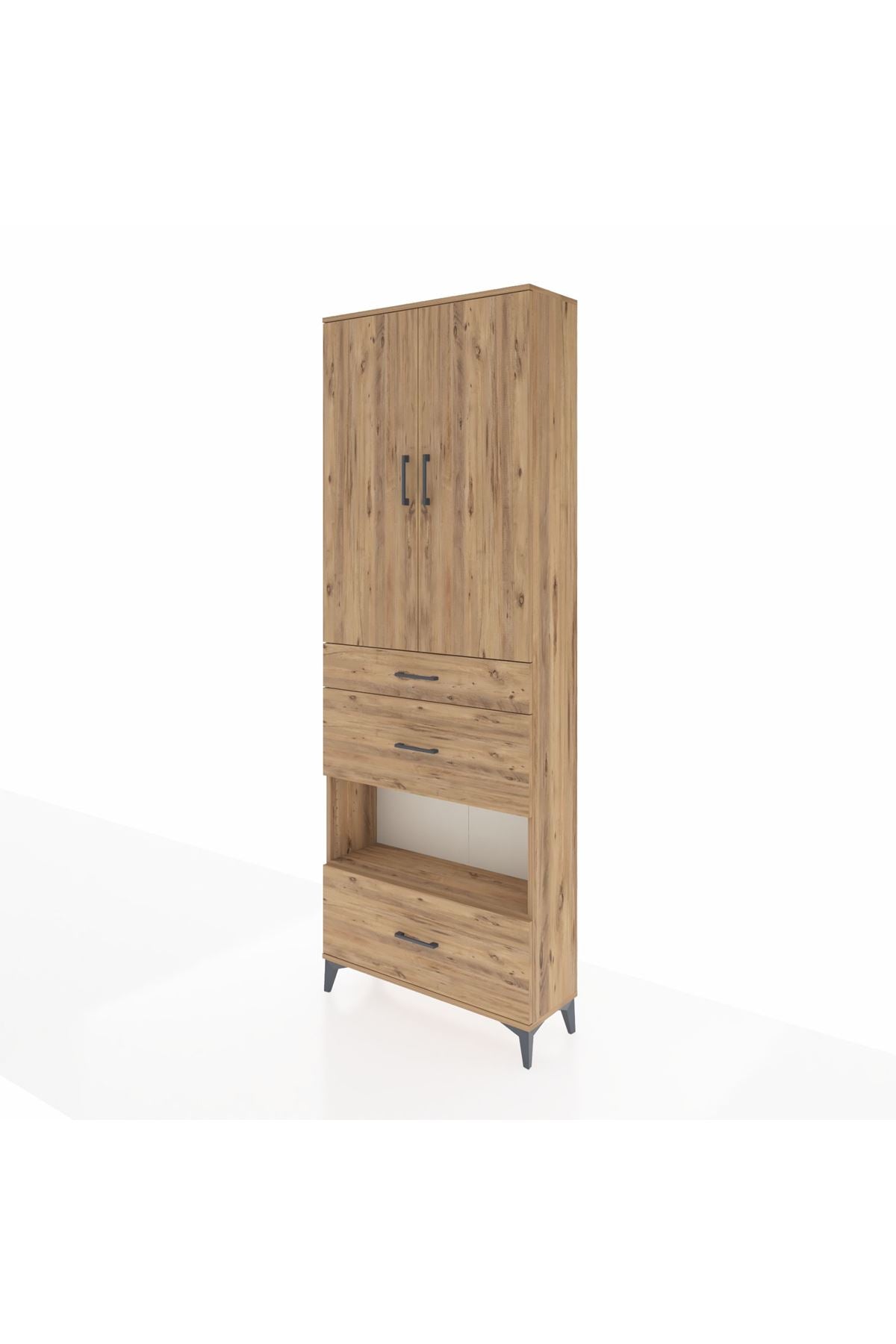 Arges Dolap 4 Raflı 3 Çekmeceli 2 Kapaklı 88x30x243 Çam-Çam