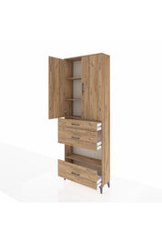 Arges Dolap 4 Raflı 3 Çekmeceli 2 Kapaklı 88x30x243 Çam-Çam