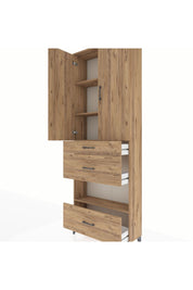 Arges Dolap 4 Raflı 3 Çekmeceli 2 Kapaklı 88x30x243 Çam-Çam