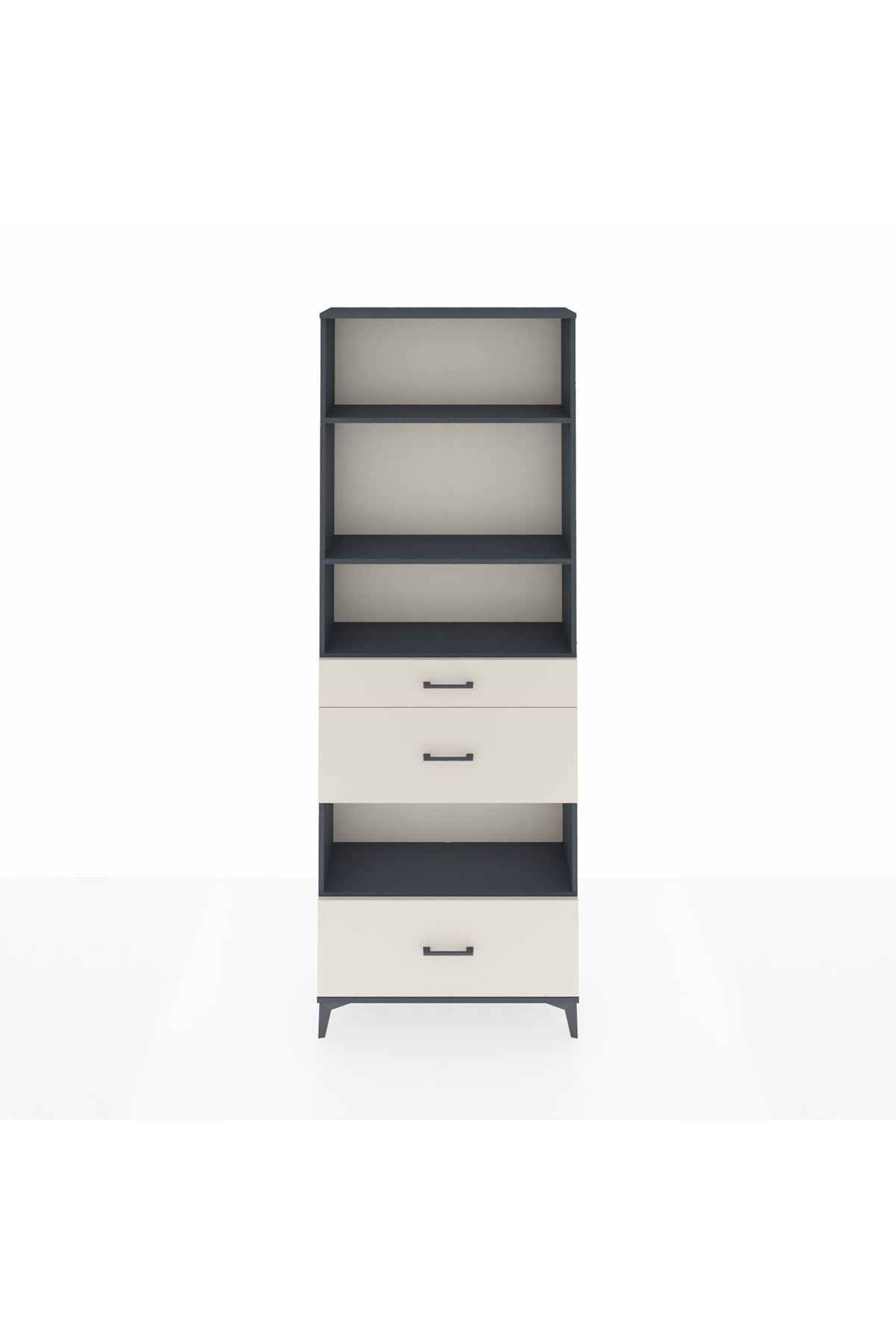 Arges Dolap 4 Raflı 3 Çekmeceli 88x30x243 Antrasit-Aytaşı