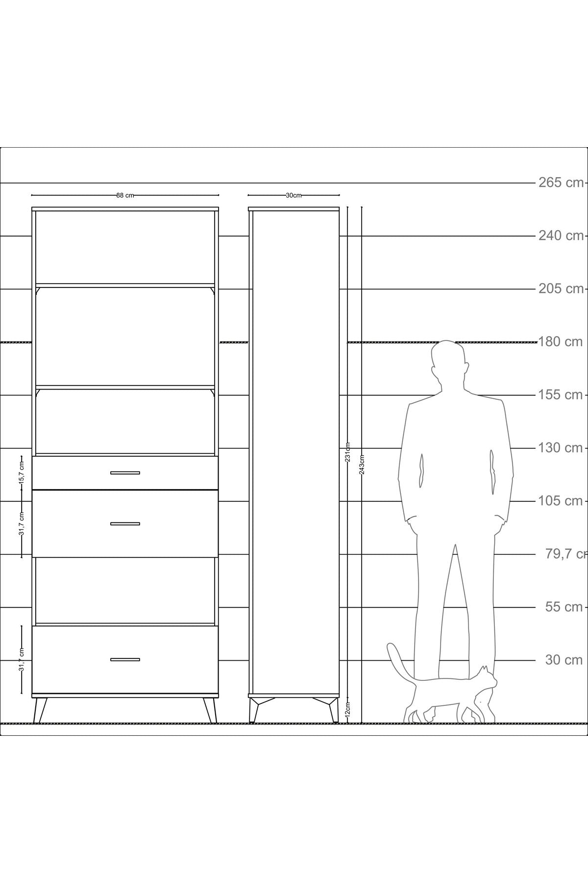 Arges Dolap 4 Raflı 3 Çekmeceli 88x30x243 Antrasit-Aytaşı