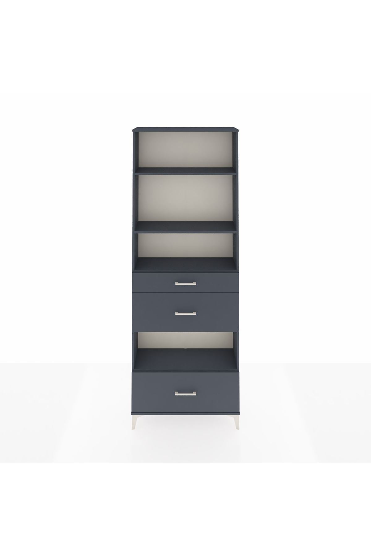 Arges Dolap 4 Raflı 3 Çekmeceli 88x30x243 Antrasit-Antrasit