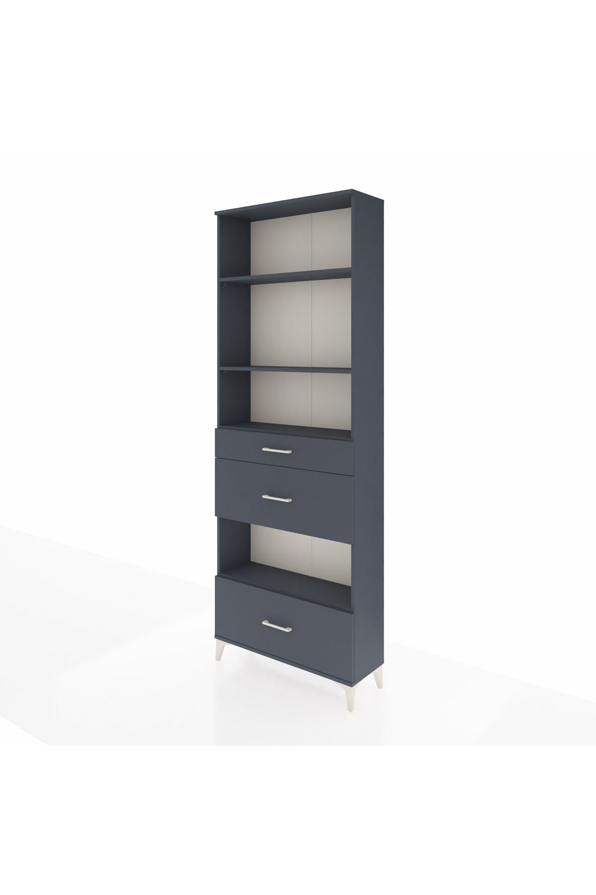 Arges Dolap 4 Raflı 3 Çekmeceli 88x30x243 Antrasit-Antrasit