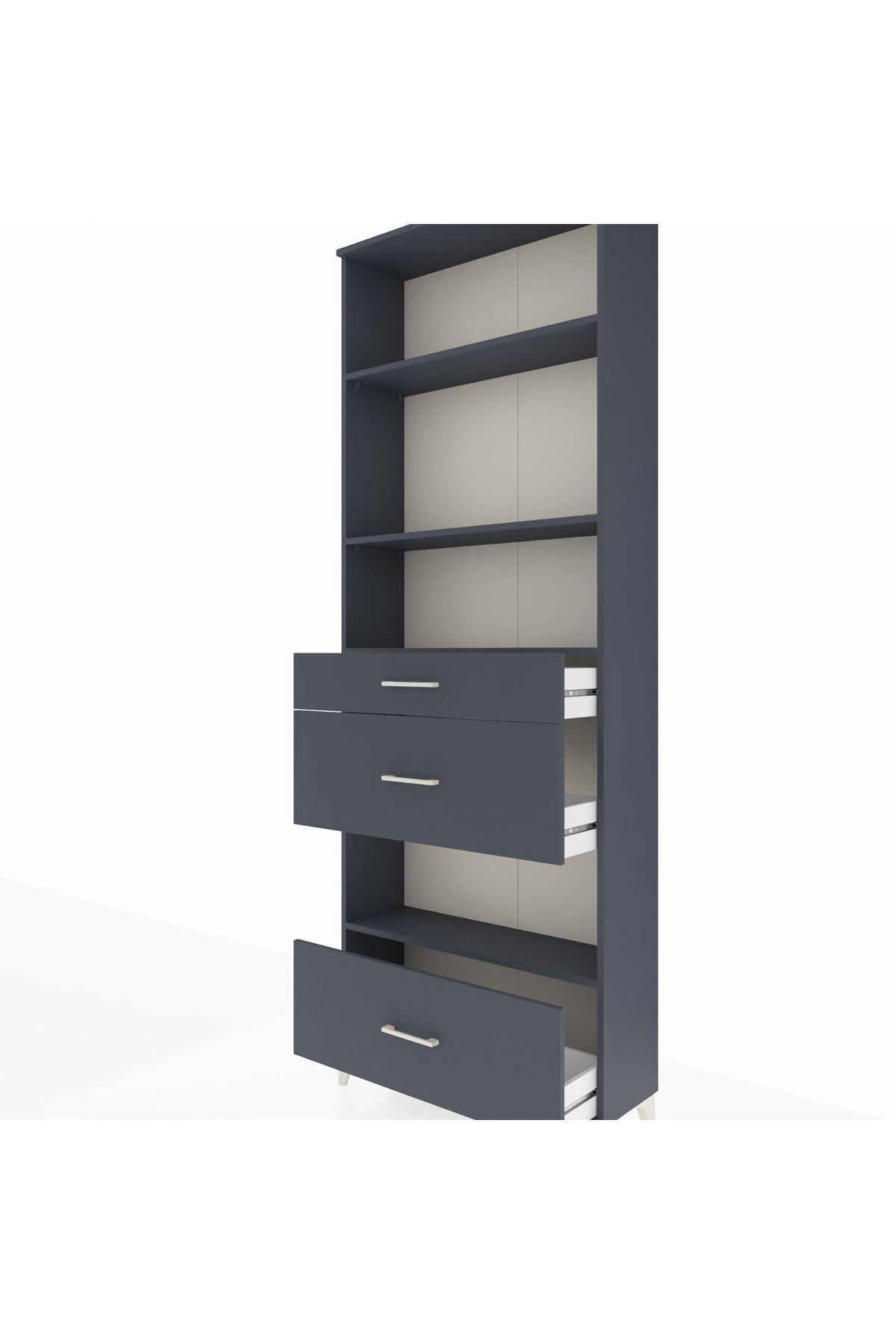 Arges Dolap 4 Raflı 3 Çekmeceli 88x30x243 Antrasit-Antrasit