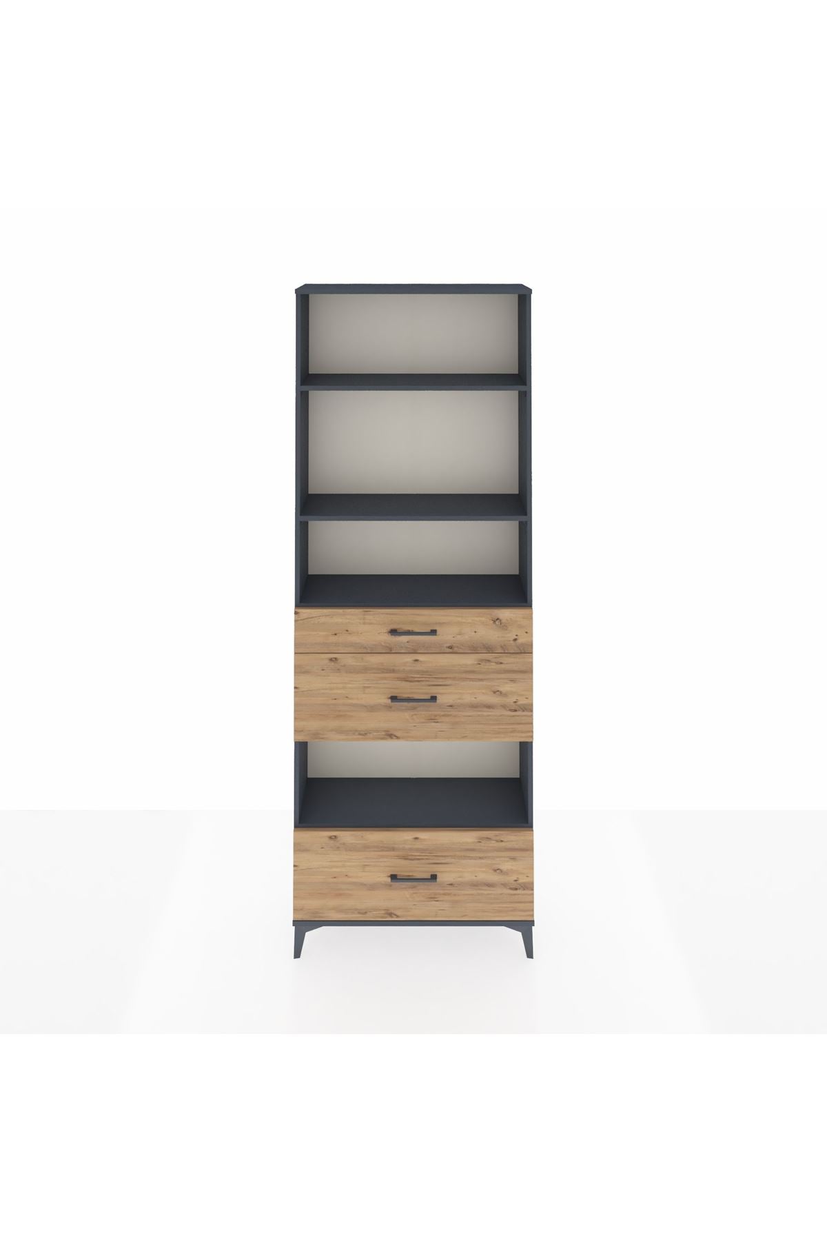 Arges Dolap 4 Raflı 3 Çekmeceli 88x30x243 Antrasit-Çam