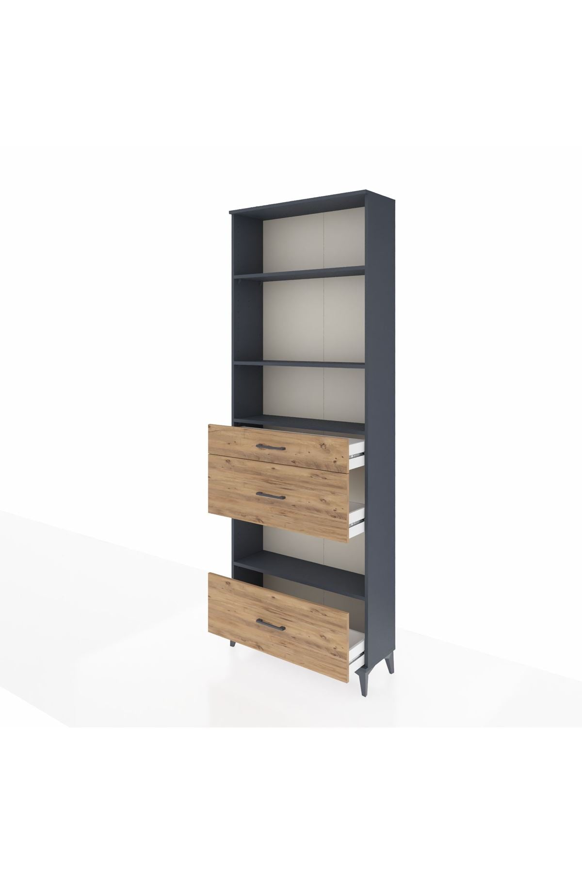 Arges Dolap 4 Raflı 3 Çekmeceli 88x30x243 Antrasit-Çam