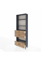 Arges Dolap 4 Raflı 3 Çekmeceli 88x30x243 Antrasit-Çam