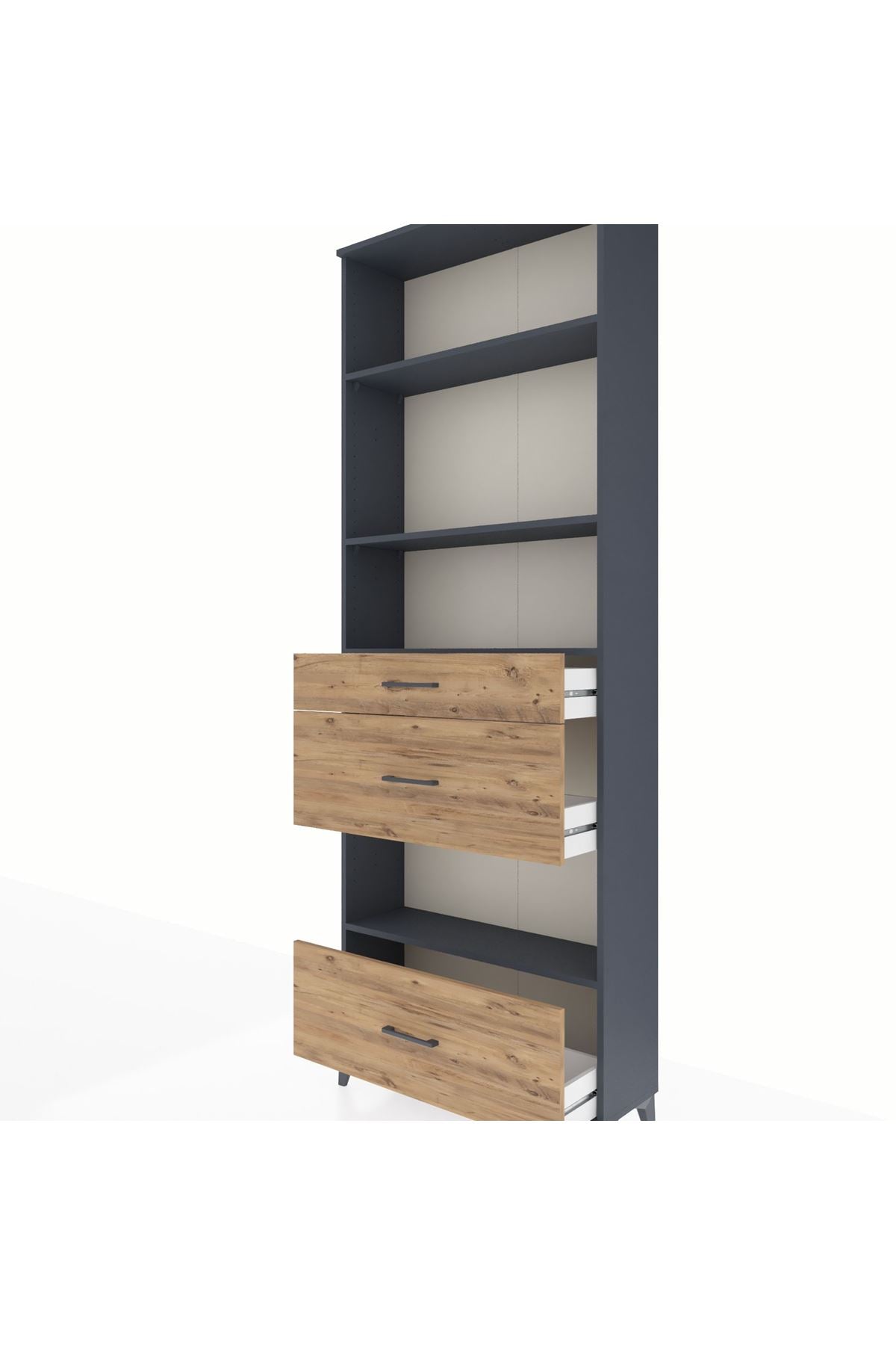 Arges Dolap 4 Raflı 3 Çekmeceli 88x30x243 Antrasit-Çam