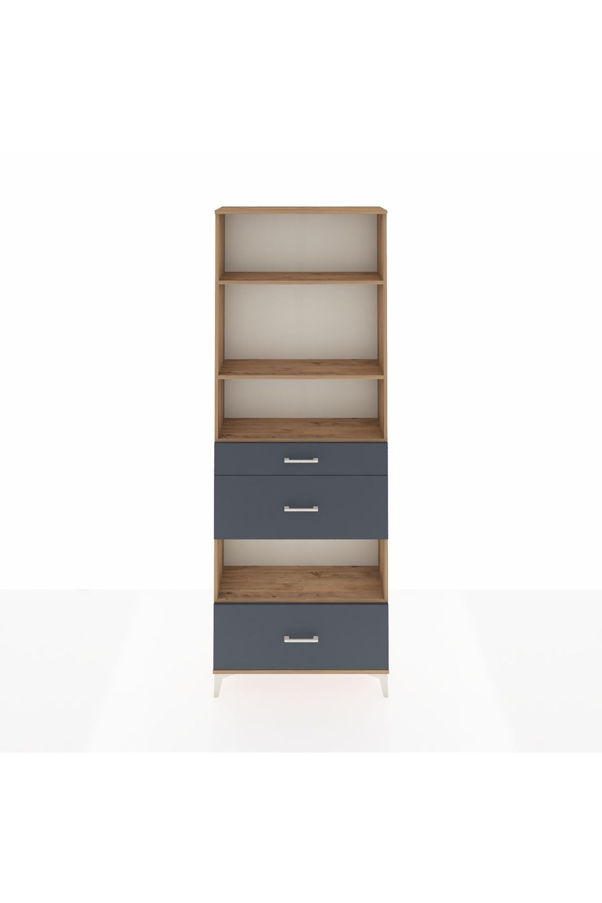 Arges Dolap 4 Raflı 3 Çekmeceli 88x30x243 Çam-Antrasit