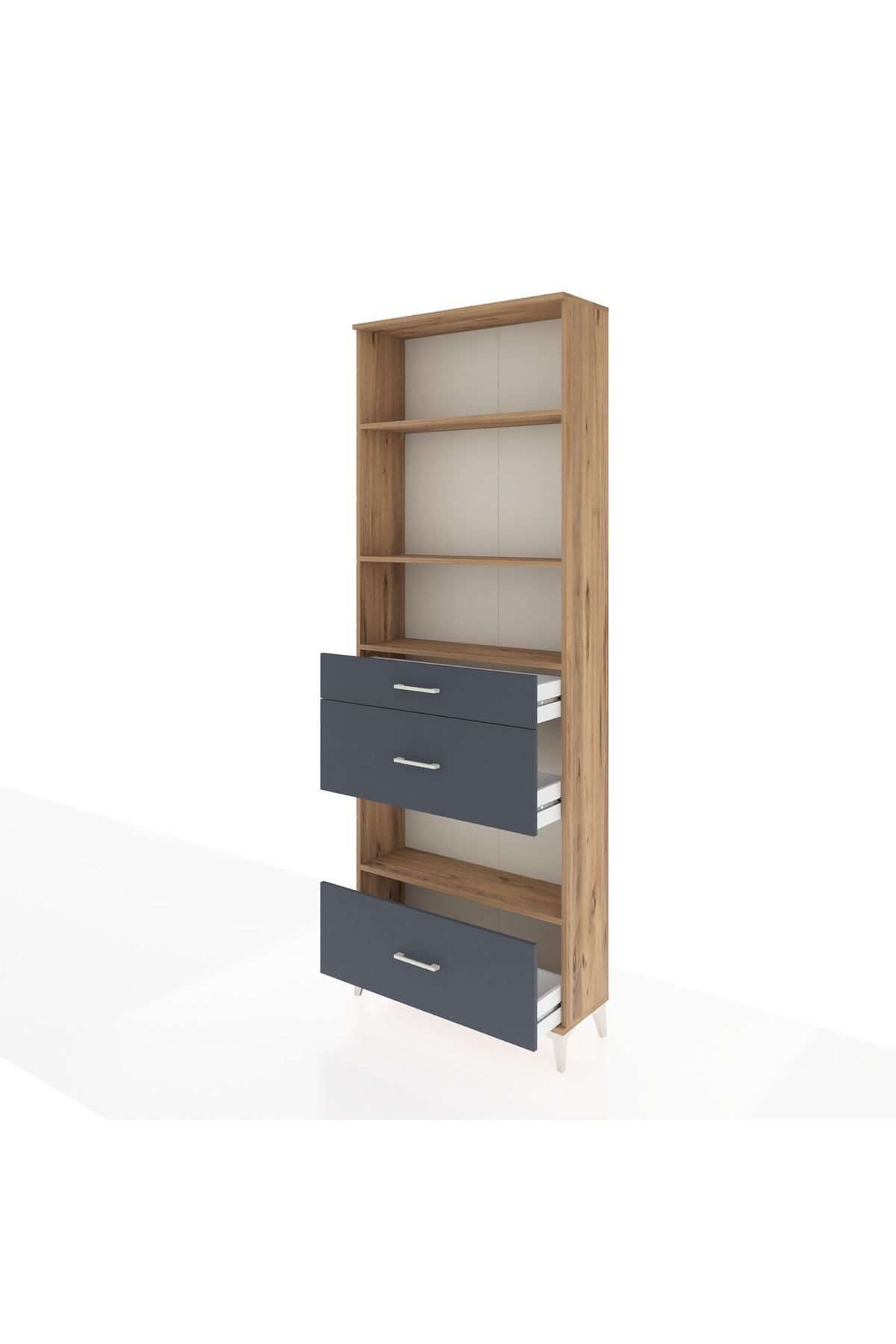 Arges Dolap 4 Raflı 3 Çekmeceli 88x30x243 Çam-Antrasit