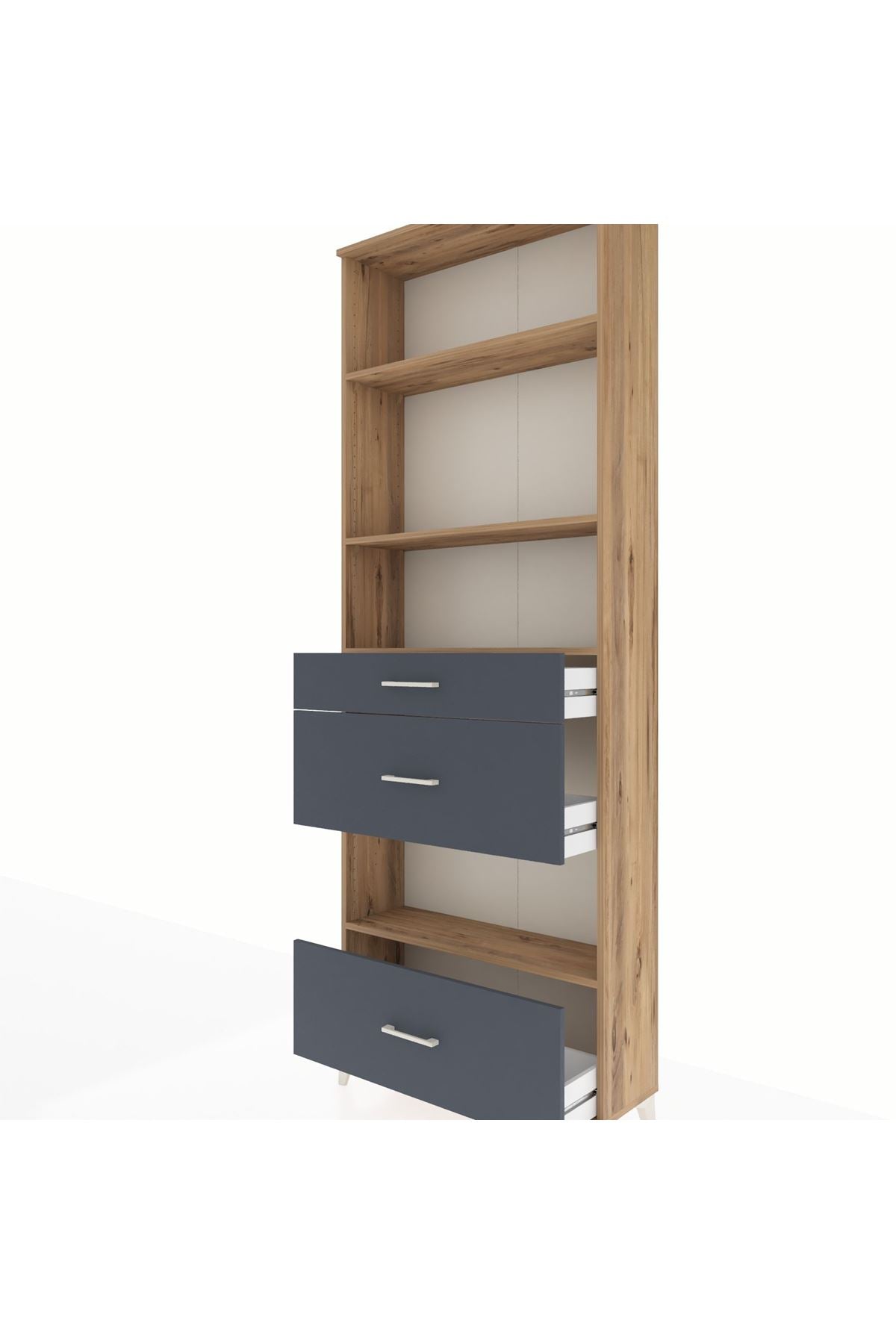 Arges Dolap 4 Raflı 3 Çekmeceli 88x30x243 Çam-Antrasit