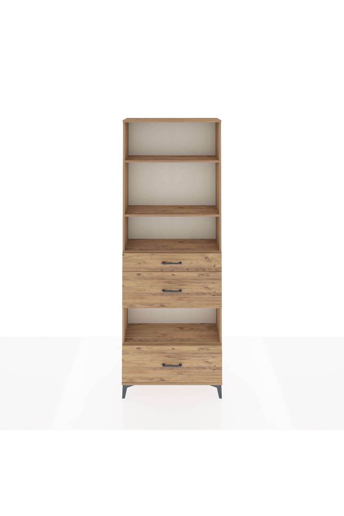 Arges Dolap 4 Raflı 3 Çekmeceli 88x30x243 Çam-Çam