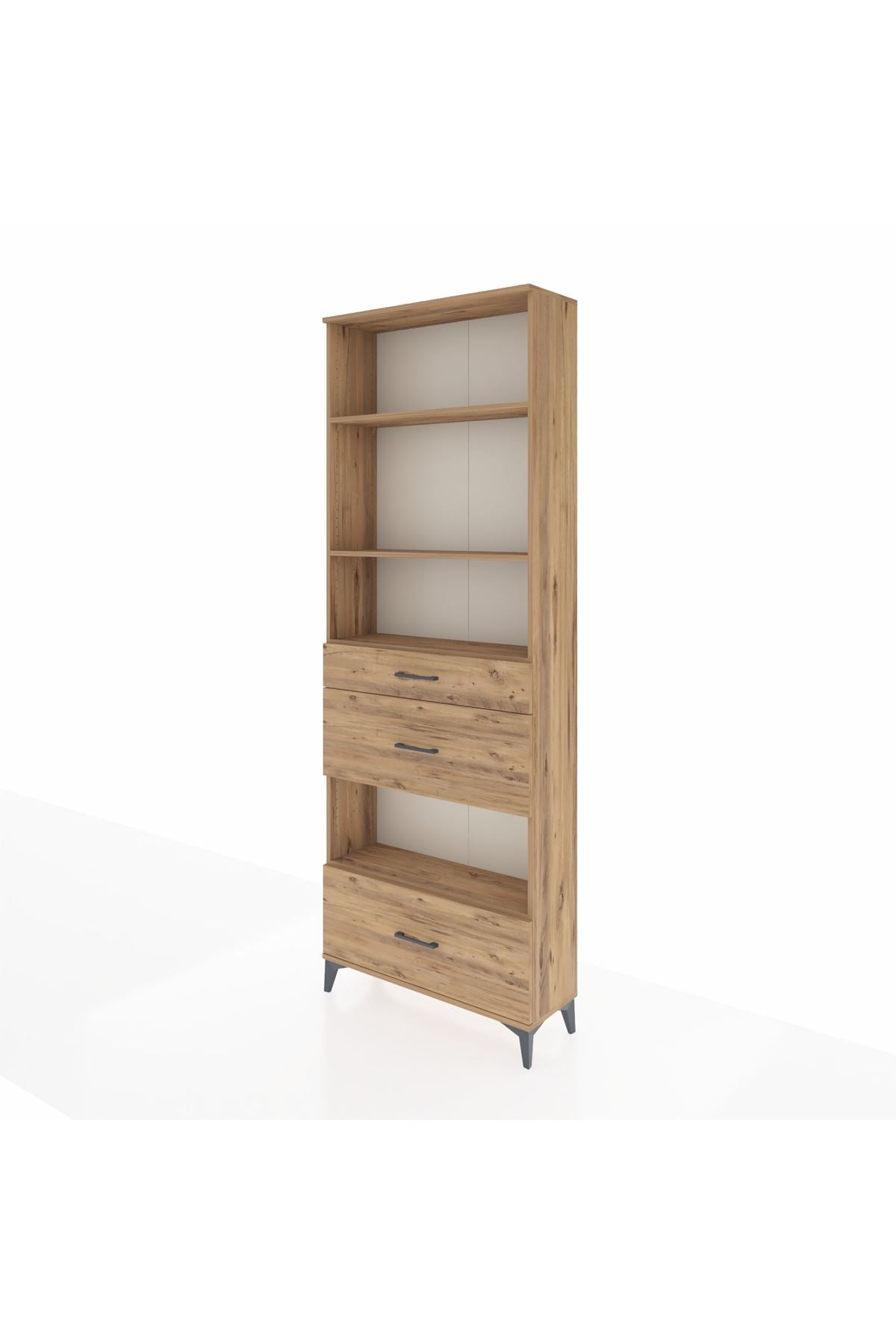 Arges Dolap 4 Raflı 3 Çekmeceli 88x30x243 Çam-Çam