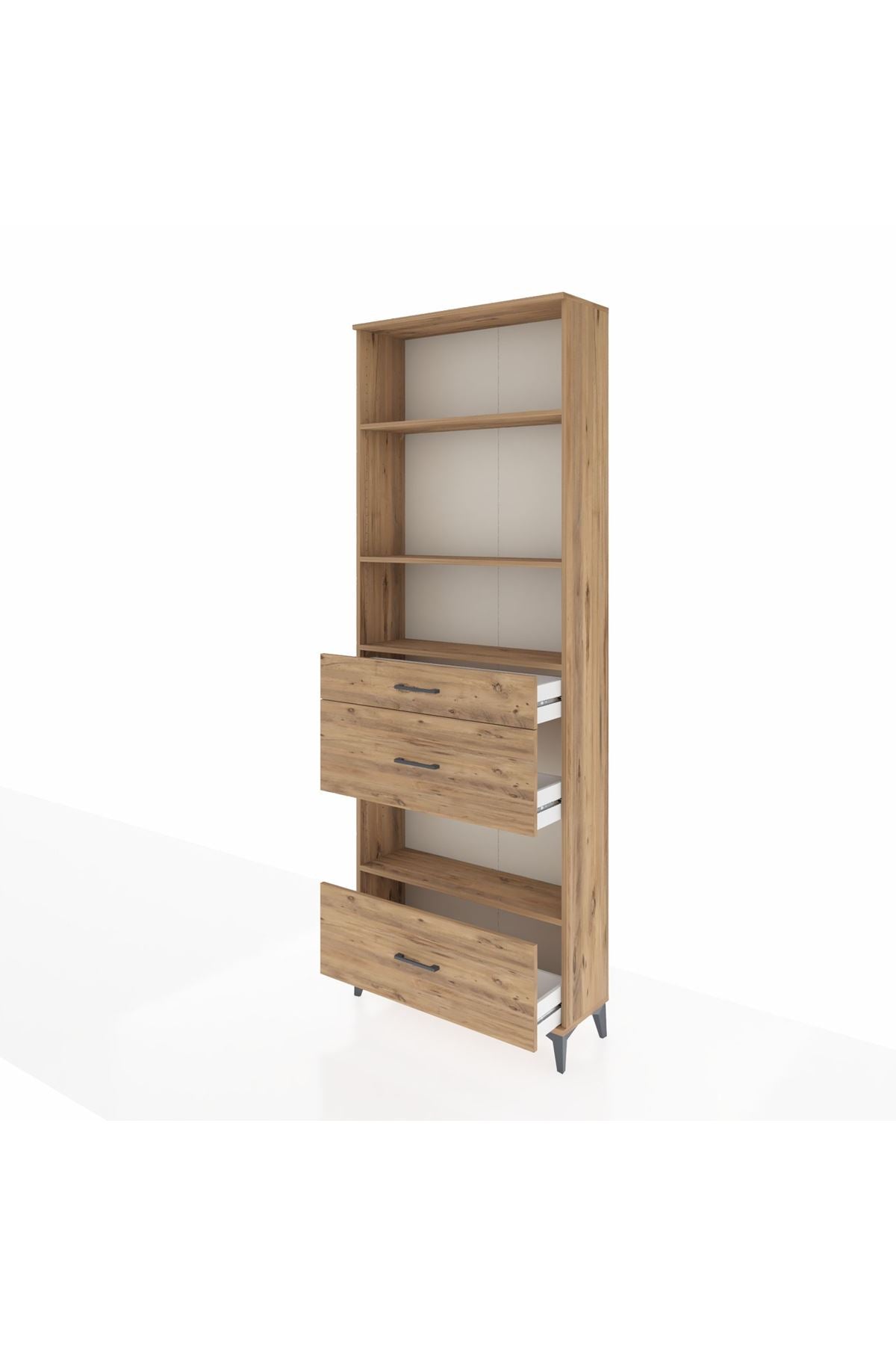 Arges Dolap 4 Raflı 3 Çekmeceli 88x30x243 Çam-Çam