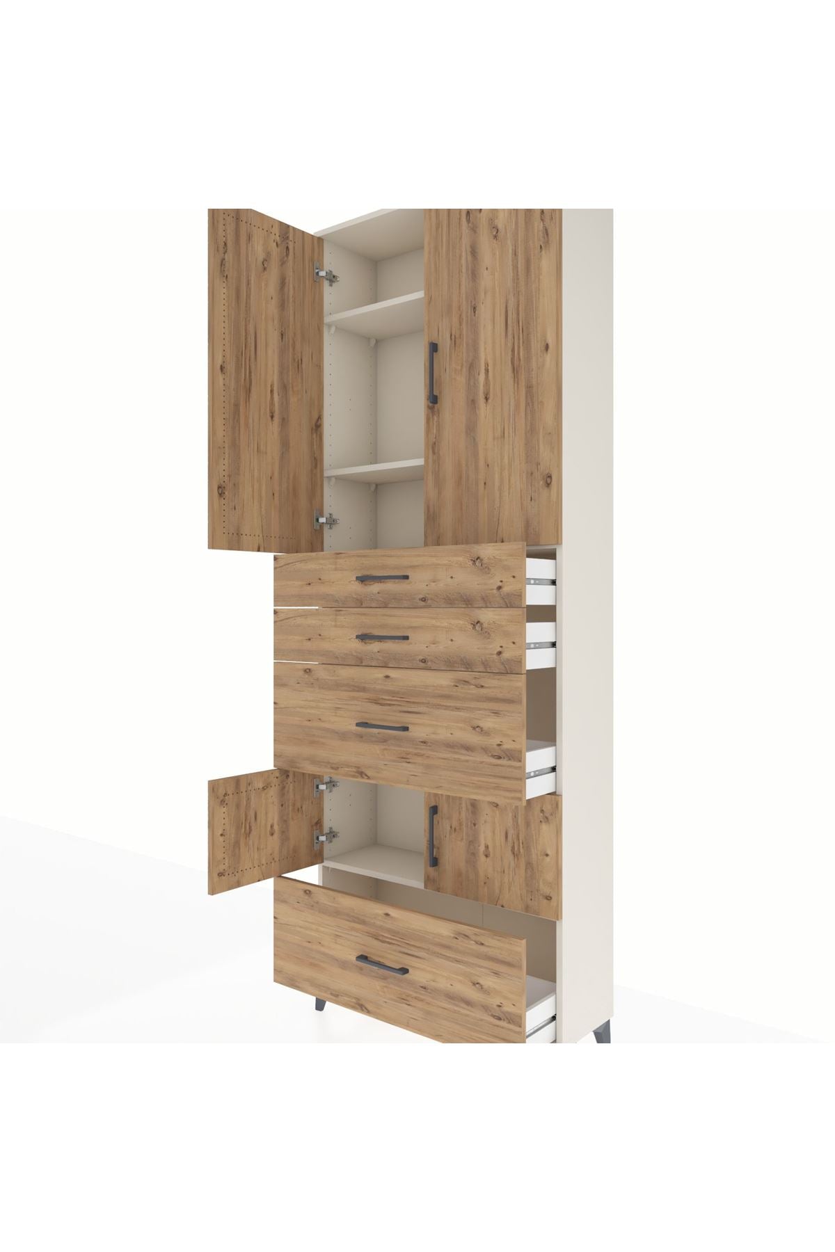 Arges Dolap 4 Raflı 4 Çekmeceli 4 Kapaklı 88x30x243 Aytaşı-Çam