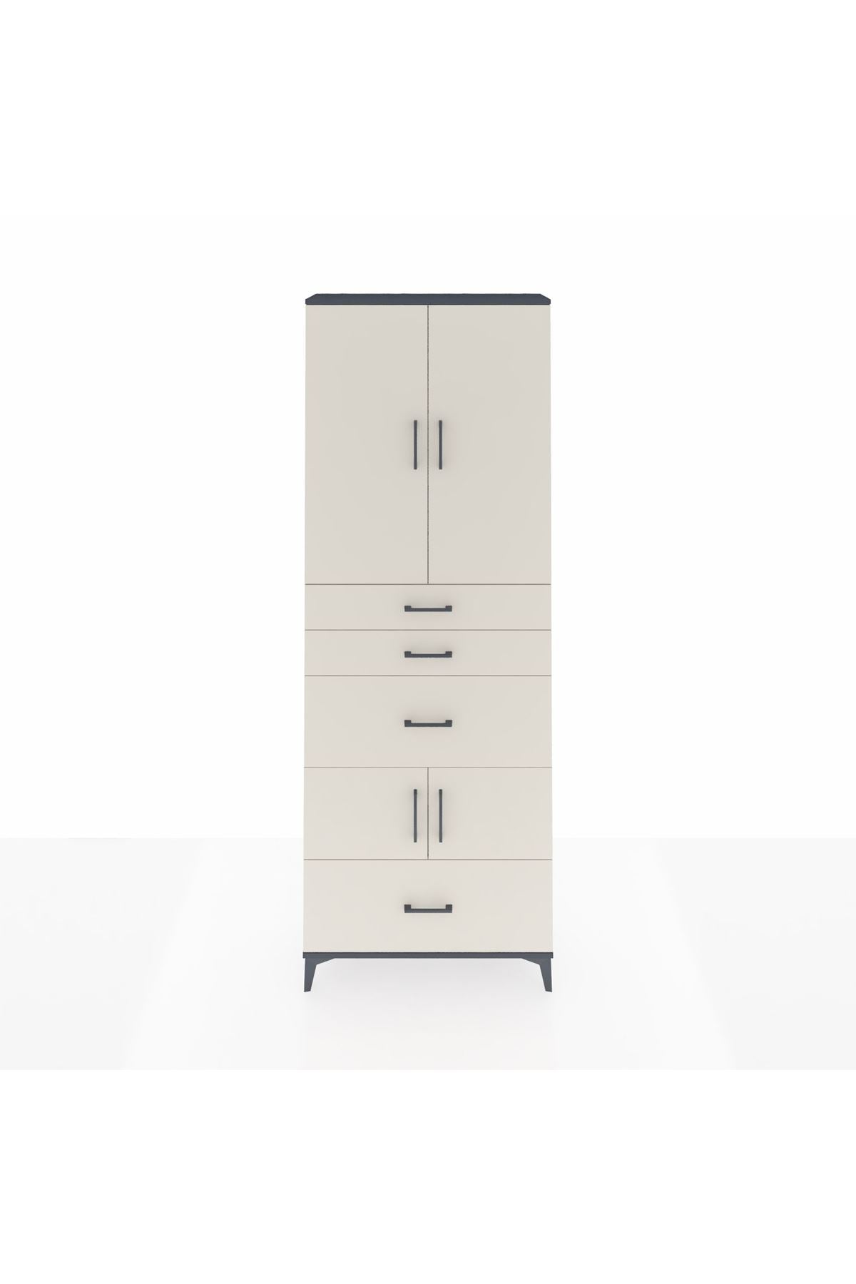 Arges Dolap 4 Raflı 4 Çekmeceli 4 Kapaklı 88x30x243 Antrasit-Aytaşı