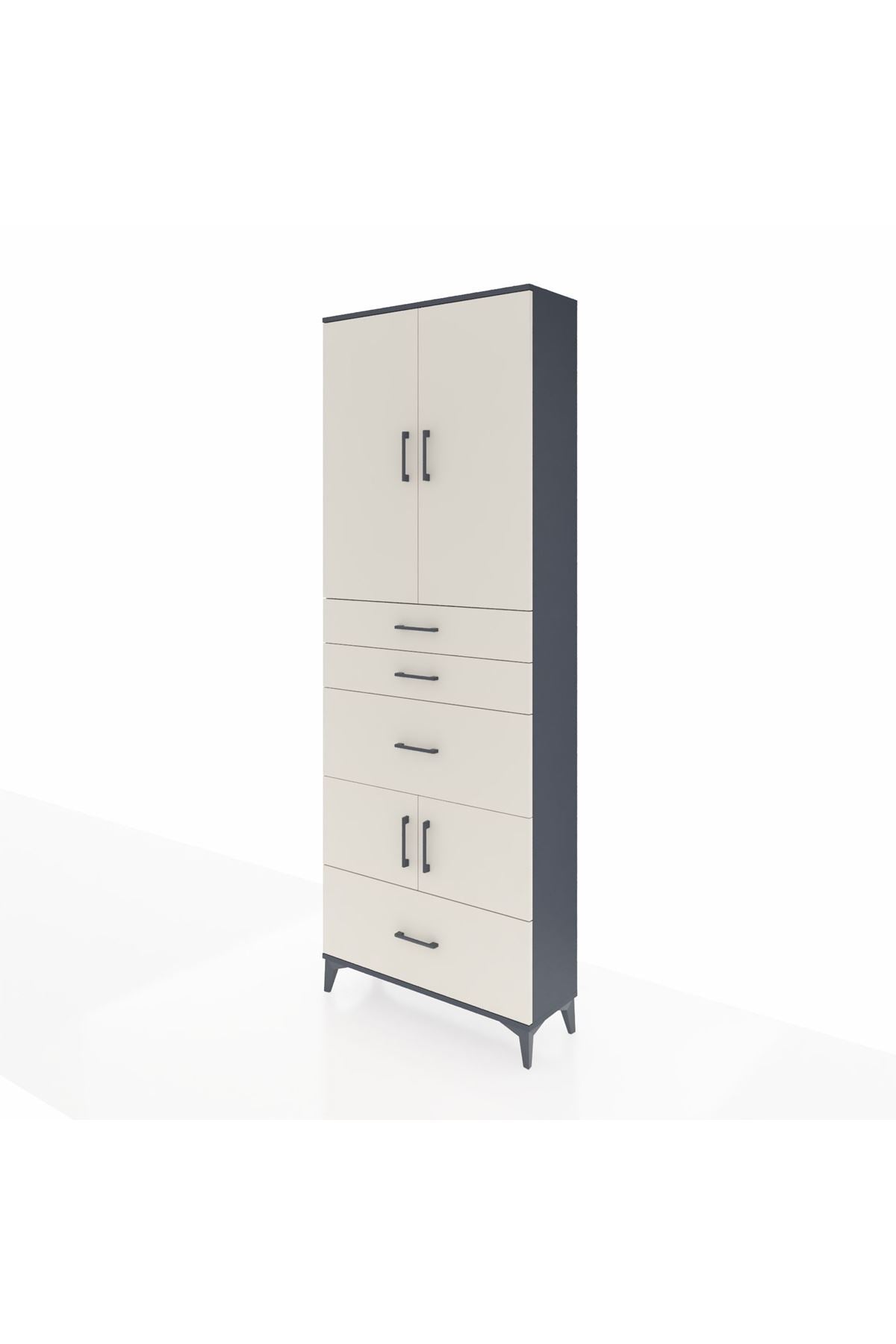 Arges Dolap 4 Raflı 4 Çekmeceli 4 Kapaklı 88x30x243 Antrasit-Aytaşı