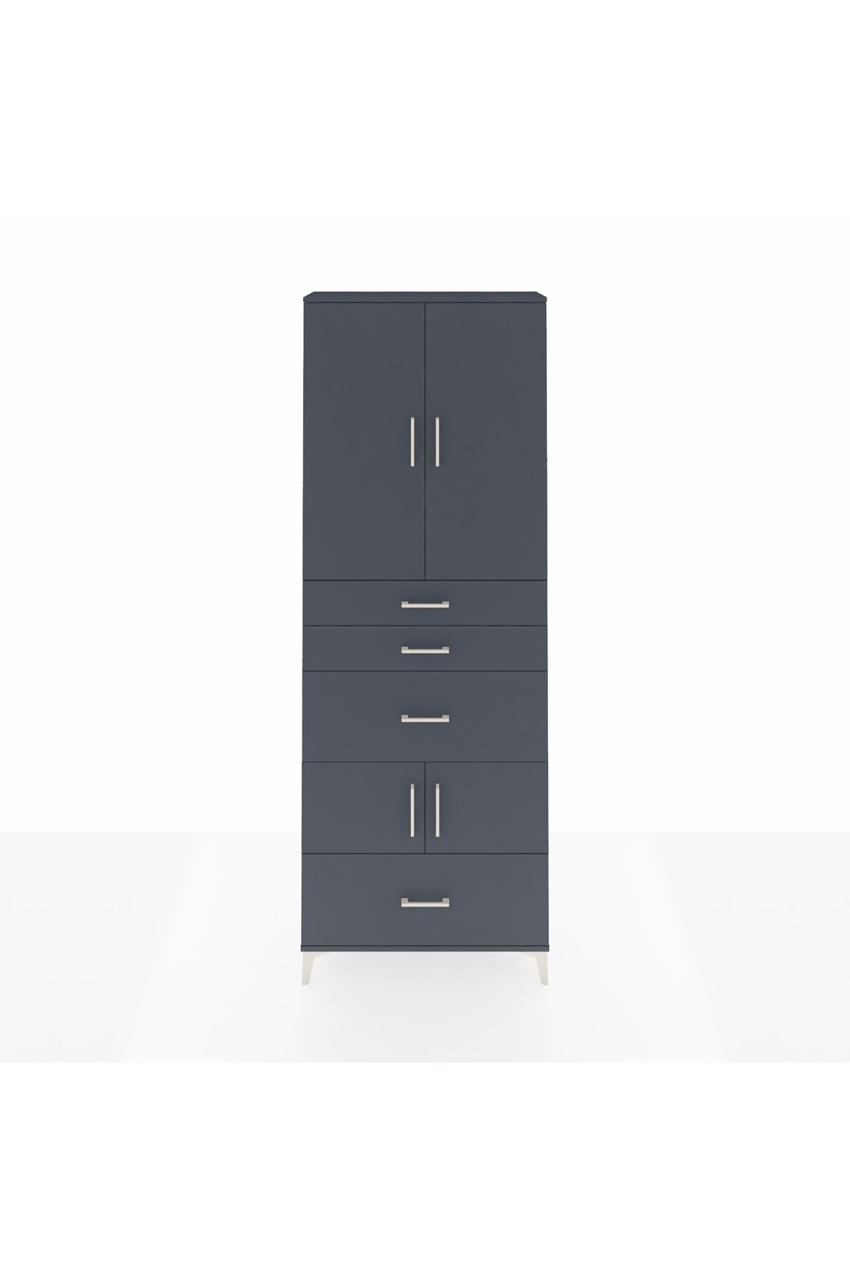 Arges Dolap 4 Raflı 4 Çekmeceli 4 Kapaklı 88x30x243 Antrasit-Antrasit