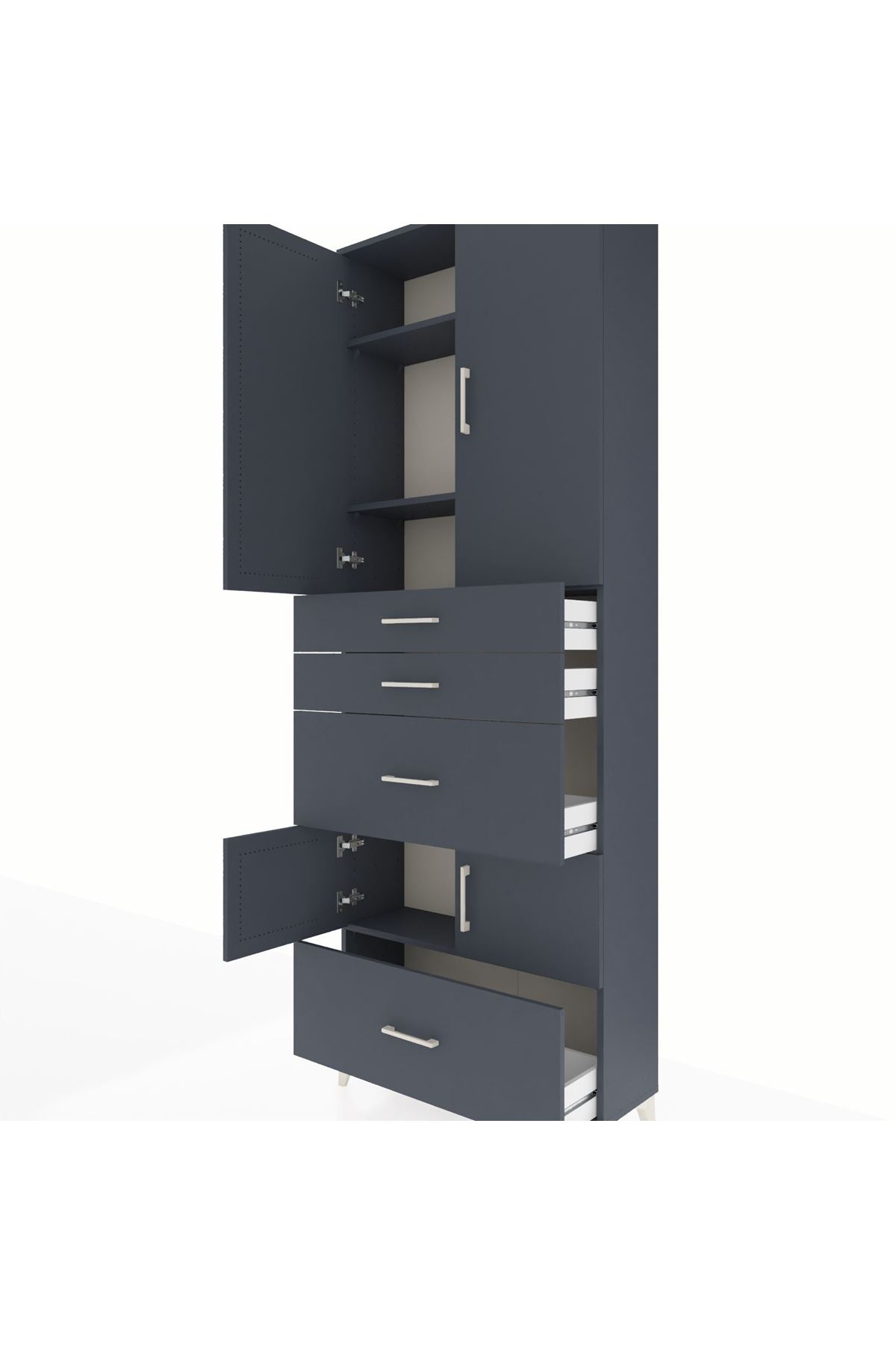 Arges Dolap 4 Raflı 4 Çekmeceli 4 Kapaklı 88x30x243 Antrasit-Antrasit