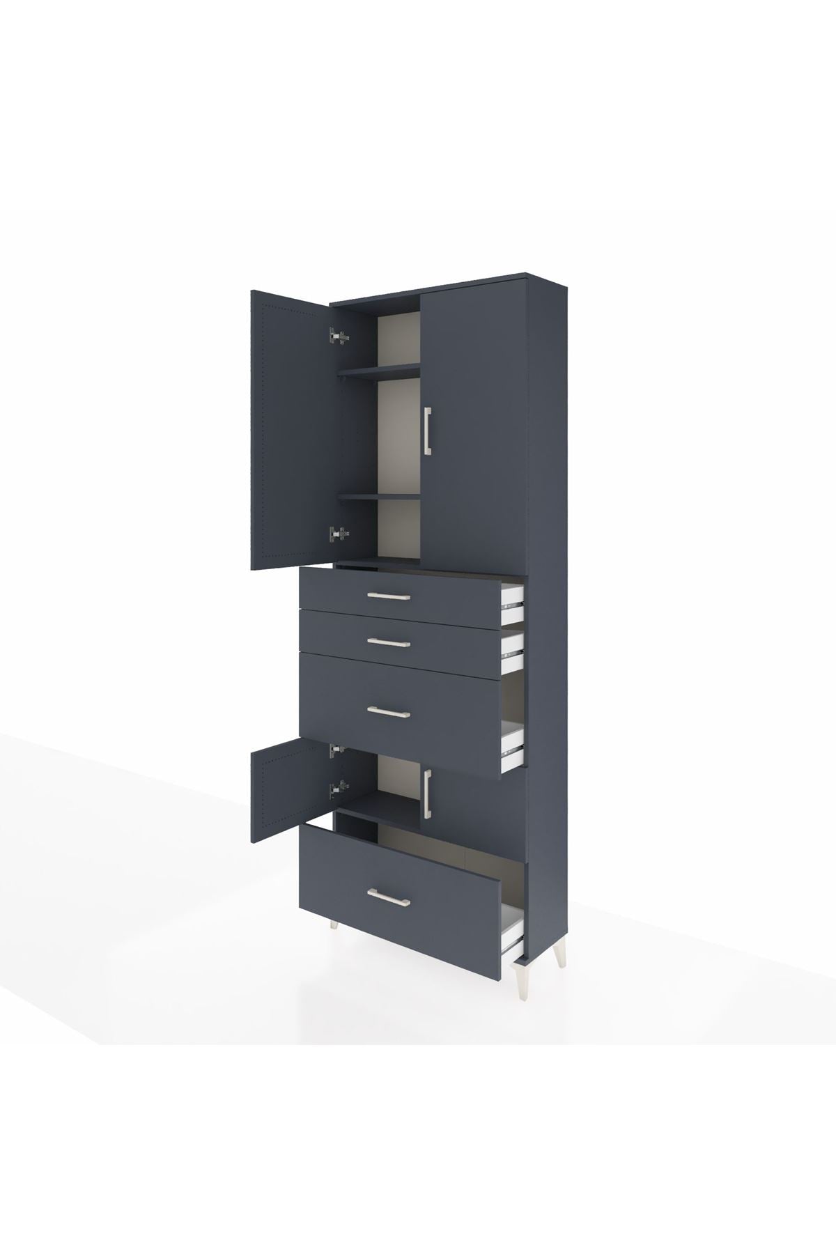 Arges Dolap 4 Raflı 4 Çekmeceli 4 Kapaklı 88x30x243 Antrasit-Antrasit