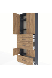 Arges Dolap 4 Raflı 4 Çekmeceli 4 Kapaklı 88x30x243 Antrasit-Çam