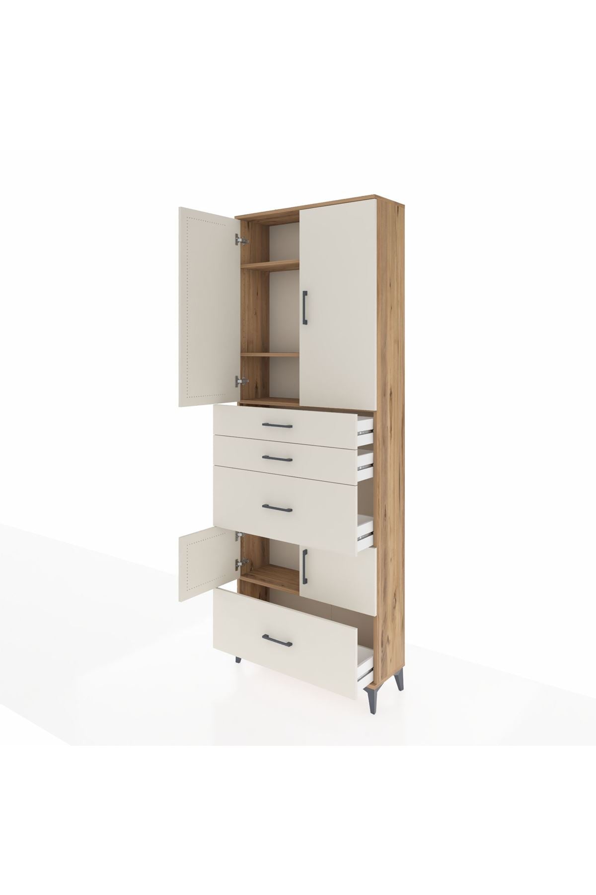 Arges Dolap 4 Raflı 4 Çekmeceli 4 Kapaklı 88x30x243 Çam-Aytaşı