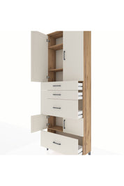 Arges Dolap 4 Raflı 4 Çekmeceli 4 Kapaklı 88x30x243 Çam-Aytaşı