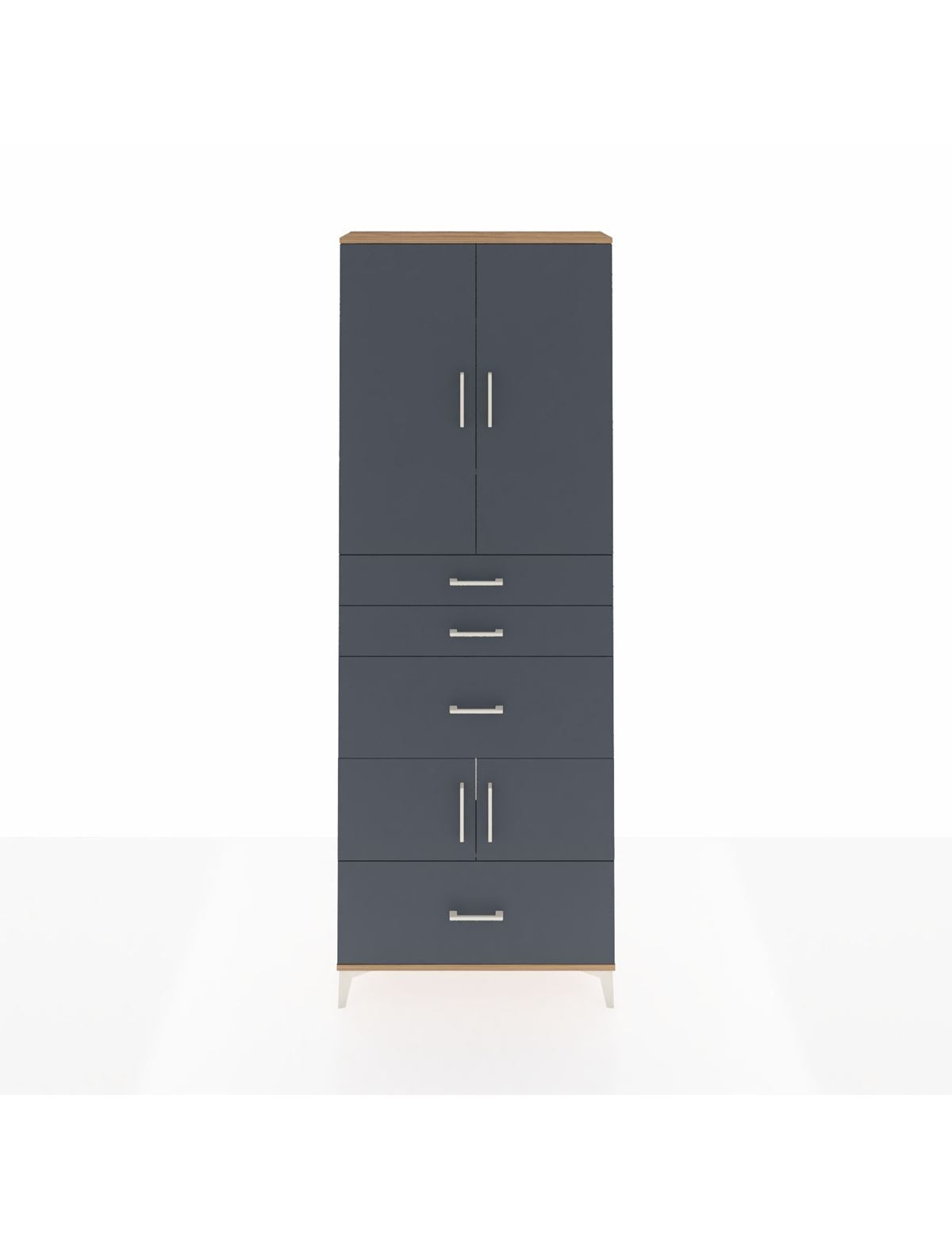 Arges Dolap 4 Raflı 4 Çekmeceli 4 Kapaklı 88x30x243 Çam-Antrasit