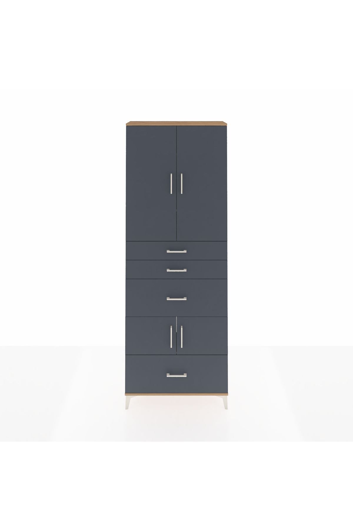 Arges Dolap 4 Raflı 4 Çekmeceli 4 Kapaklı 88x30x243 Çam-Antrasit