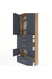 Arges Dolap 4 Raflı 4 Çekmeceli 4 Kapaklı 88x30x243 Çam-Antrasit