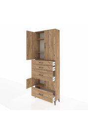 Arges Dolap 4 Raflı 4 Çekmeceli 4 Kapaklı 88x30x243 Çam-Çam